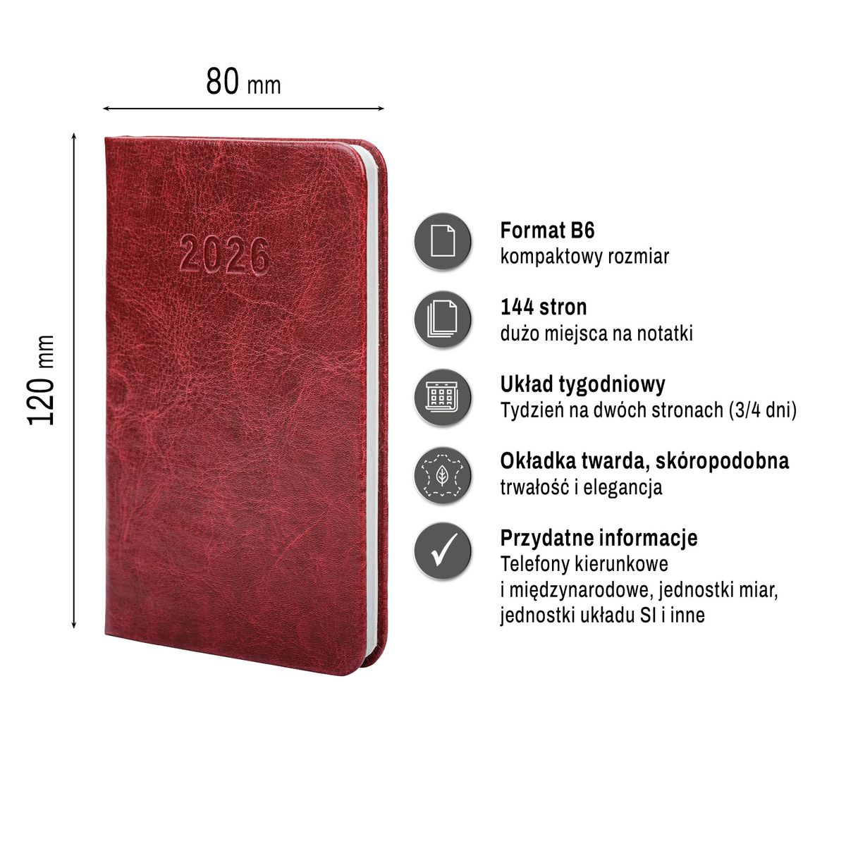 Kalendarz książkowy (terminarz) Premium Lux B7 Press (tygodniowy)