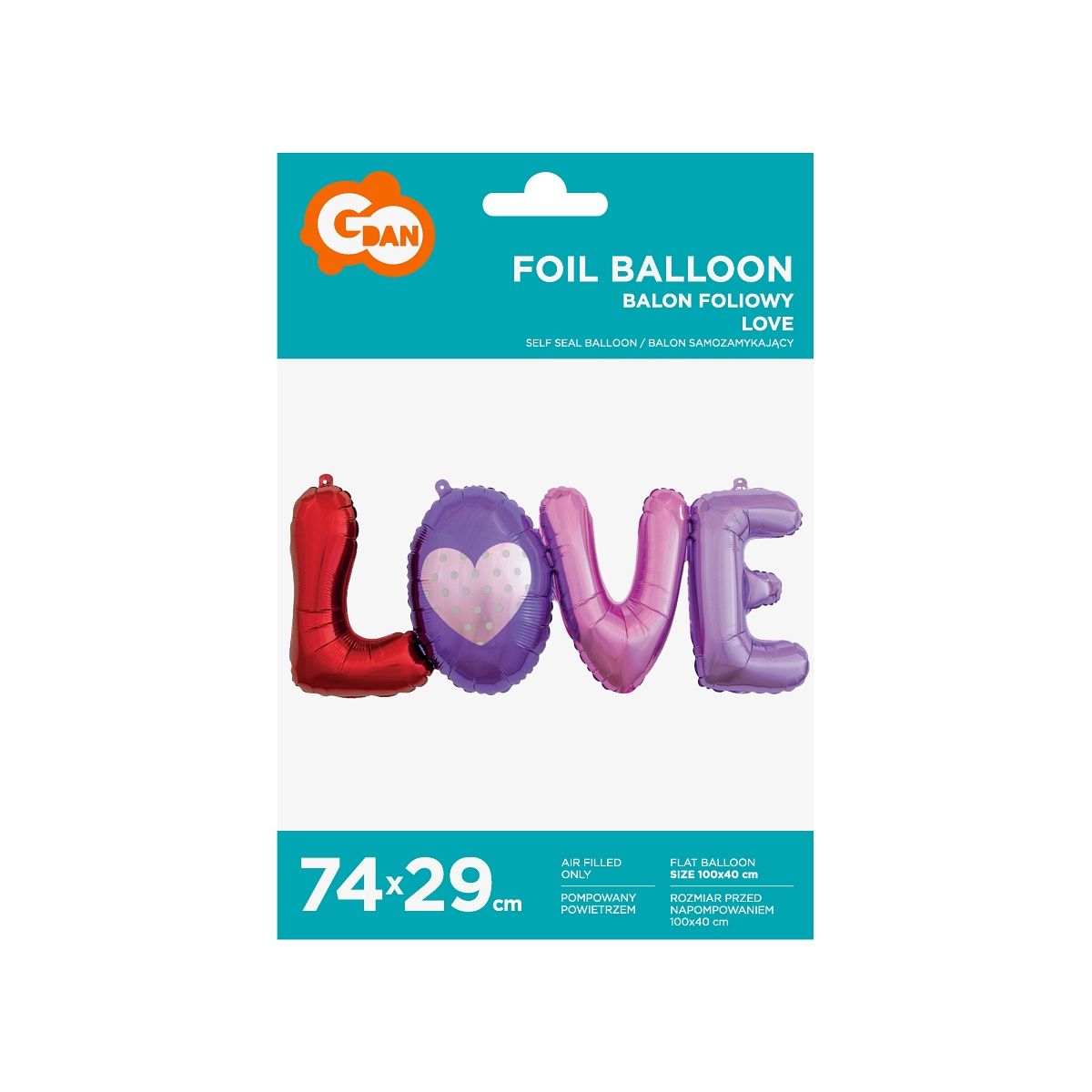 Balon foliowy Godan Litery LOVE, 74x29 cm (BF-LTLV)