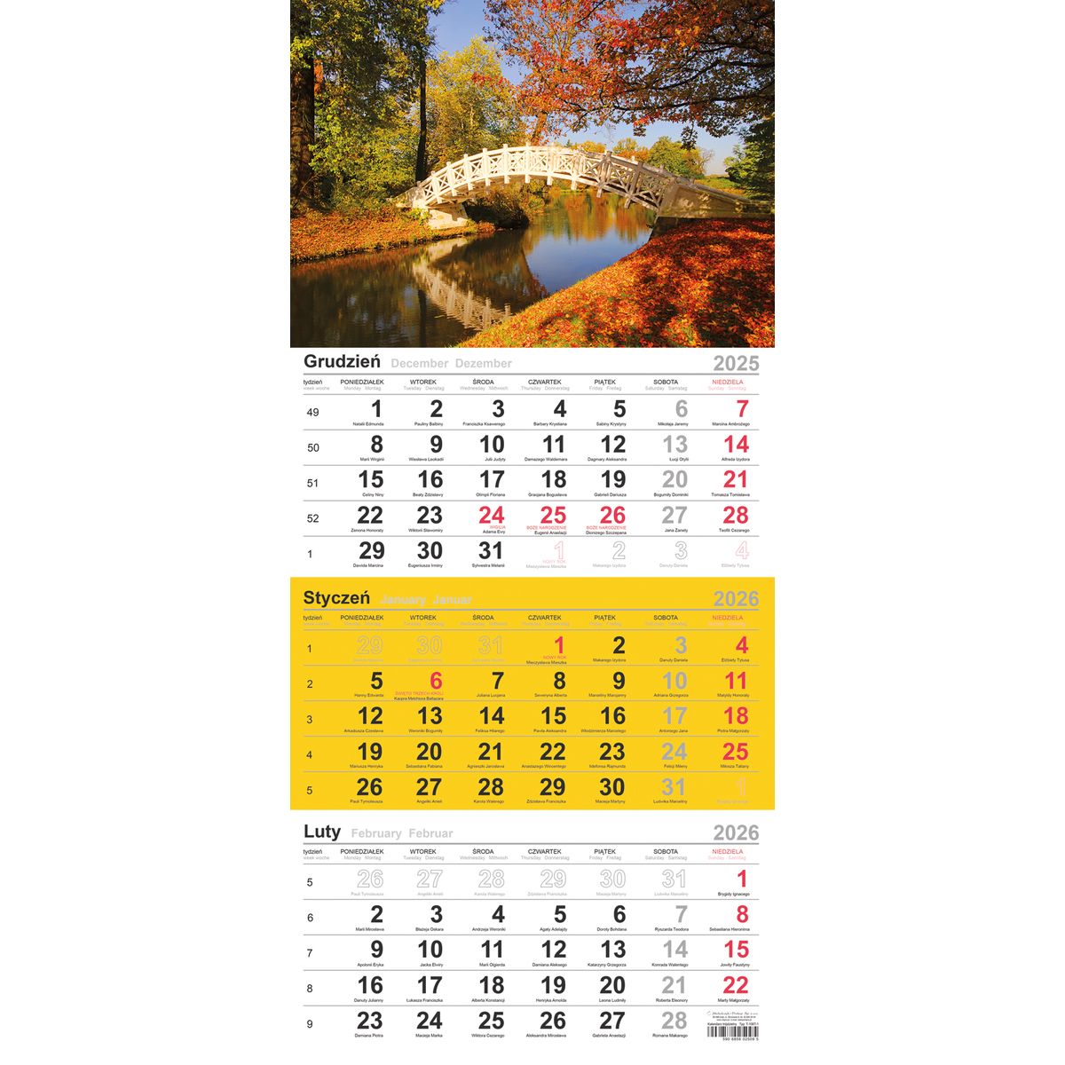 Kalendarz ścienny trójdzielny 288mm x 622mm Michalczyk i Prokop (T-106T-09)