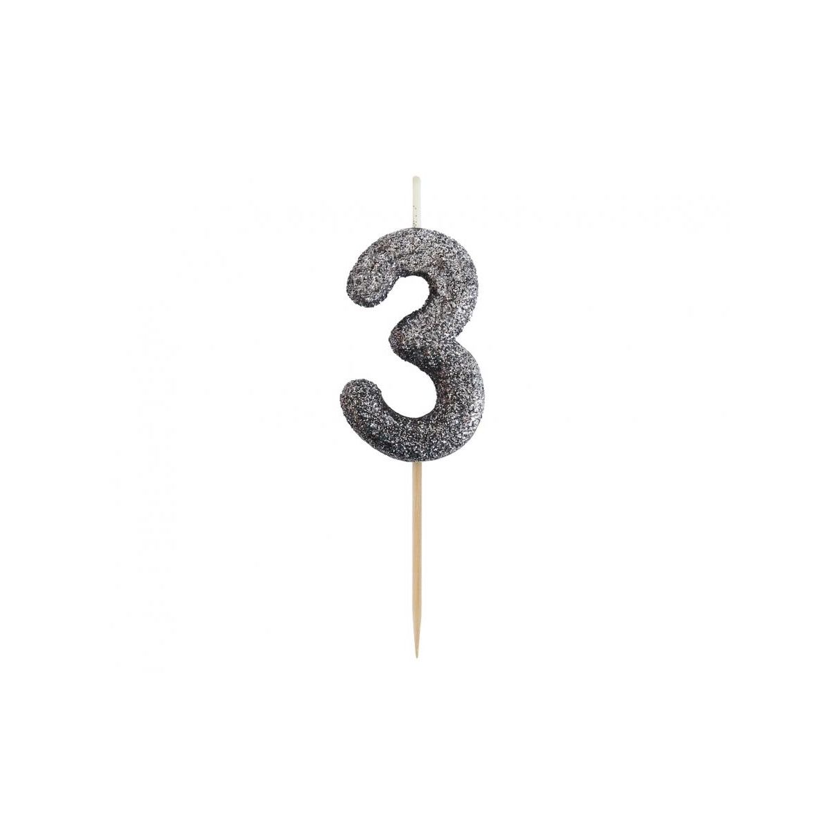 Świeczka urodzinowa piker cyferka 3, brokatowa czarna, 11x3.5 cm Godan (BH-SPC3)