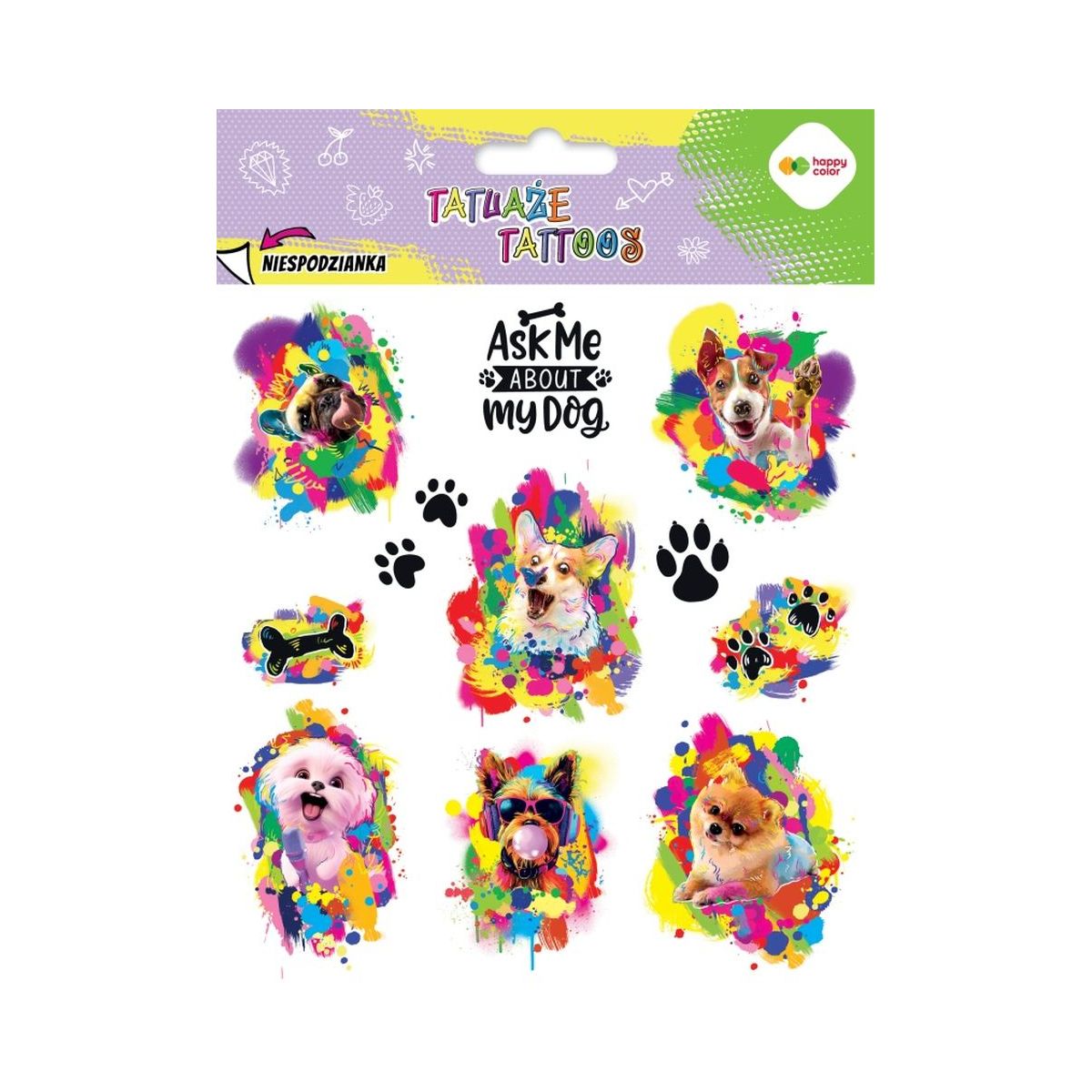 Tatuaż zmywalny Funny dogs Happy Color (HA 4261 1520-KA03)