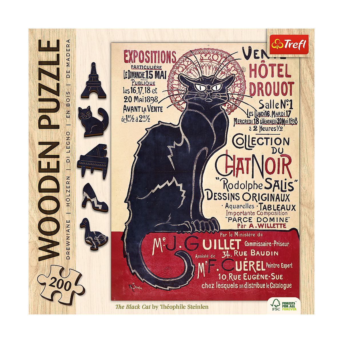 Puzzle Trefl Drewniane Czarny Kot - Théophile Alexandre Steinlen_ (20254)