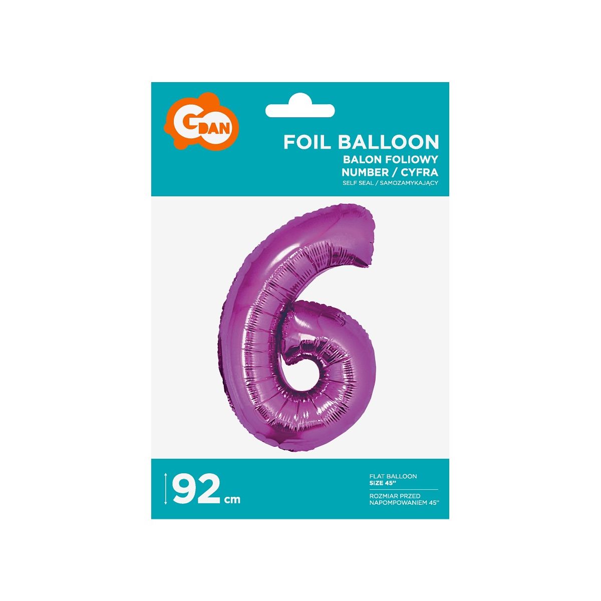 Balon foliowy Godan cyfra 6 różowa 85 cm 45cal (FG-C85r6)