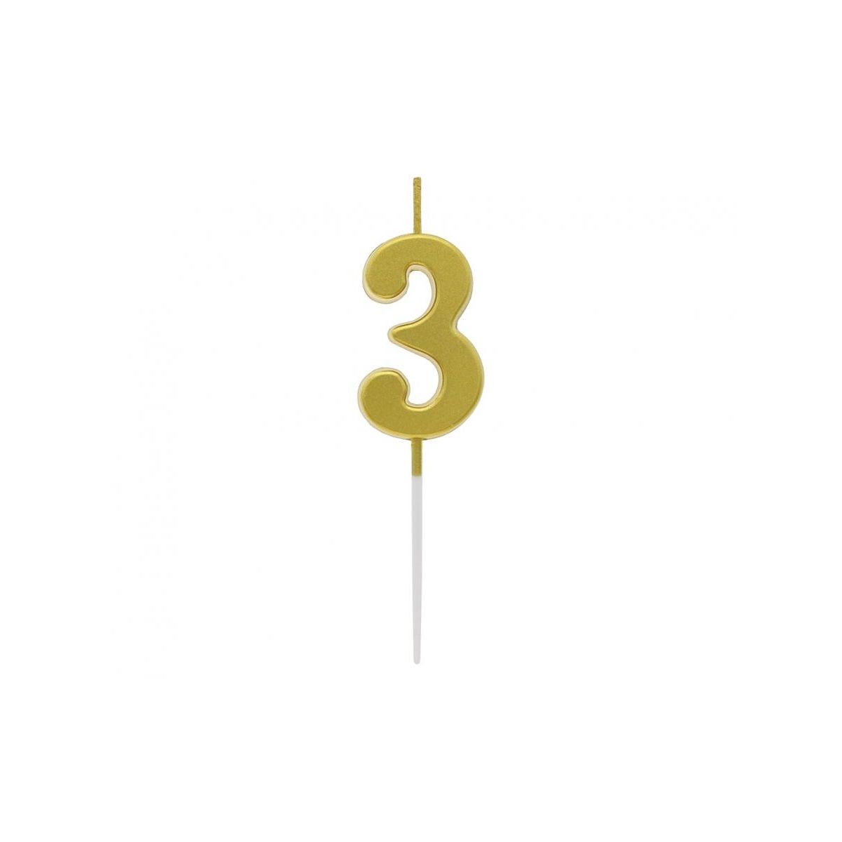 Świeczka urodzinowa piker B&C cyferka 3, metaliczna złota, 9.5x2.3 cm Godan (BH-SPZ3)