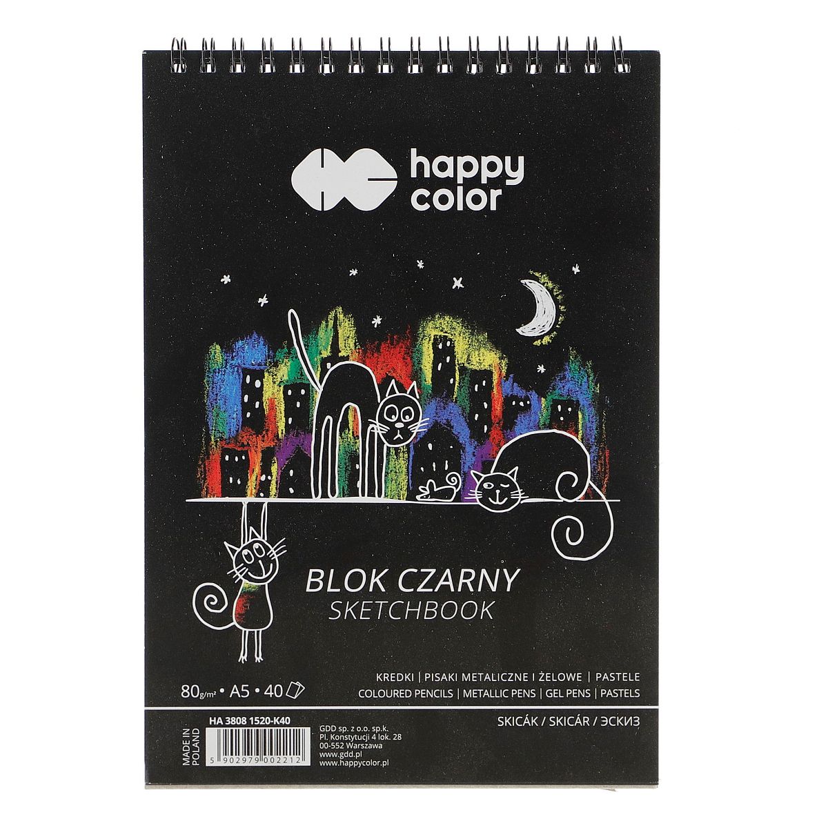 Blok artystyczny Happy Color czarny A5 80g 40k (HA 3808 1520-K40)