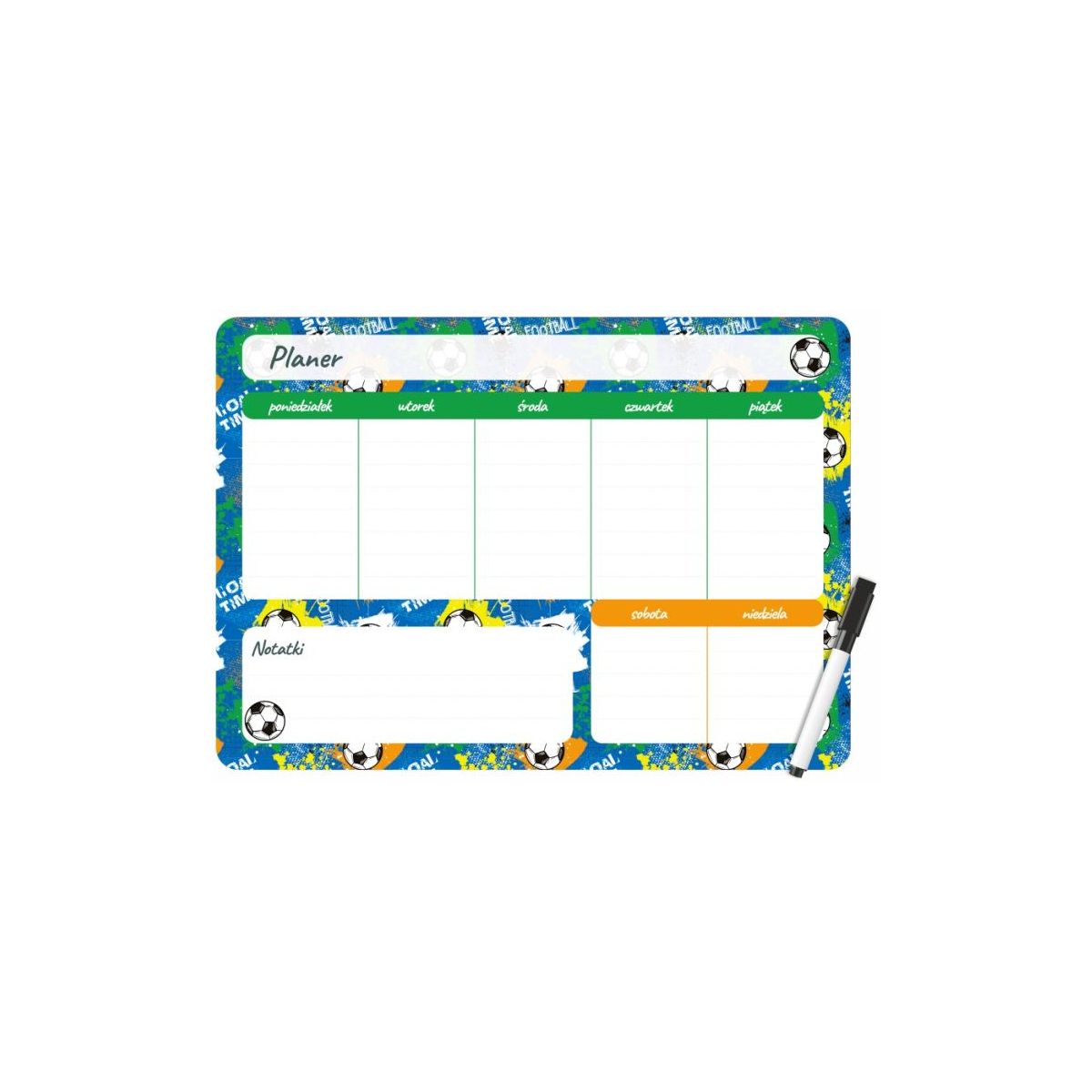 Podkład na biurko FOOTBALL PLANER MAGNETYCZNY TYGODNIOWY mix PVC PCW [mm:] 350x250 Biurfol (PM-02-34)