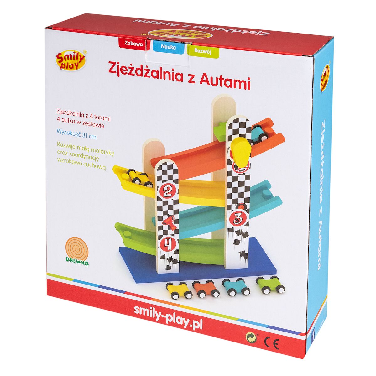 Zabawka edukacyjna drewniana zjeżdżalnia z autami Smily Play (AC6653)