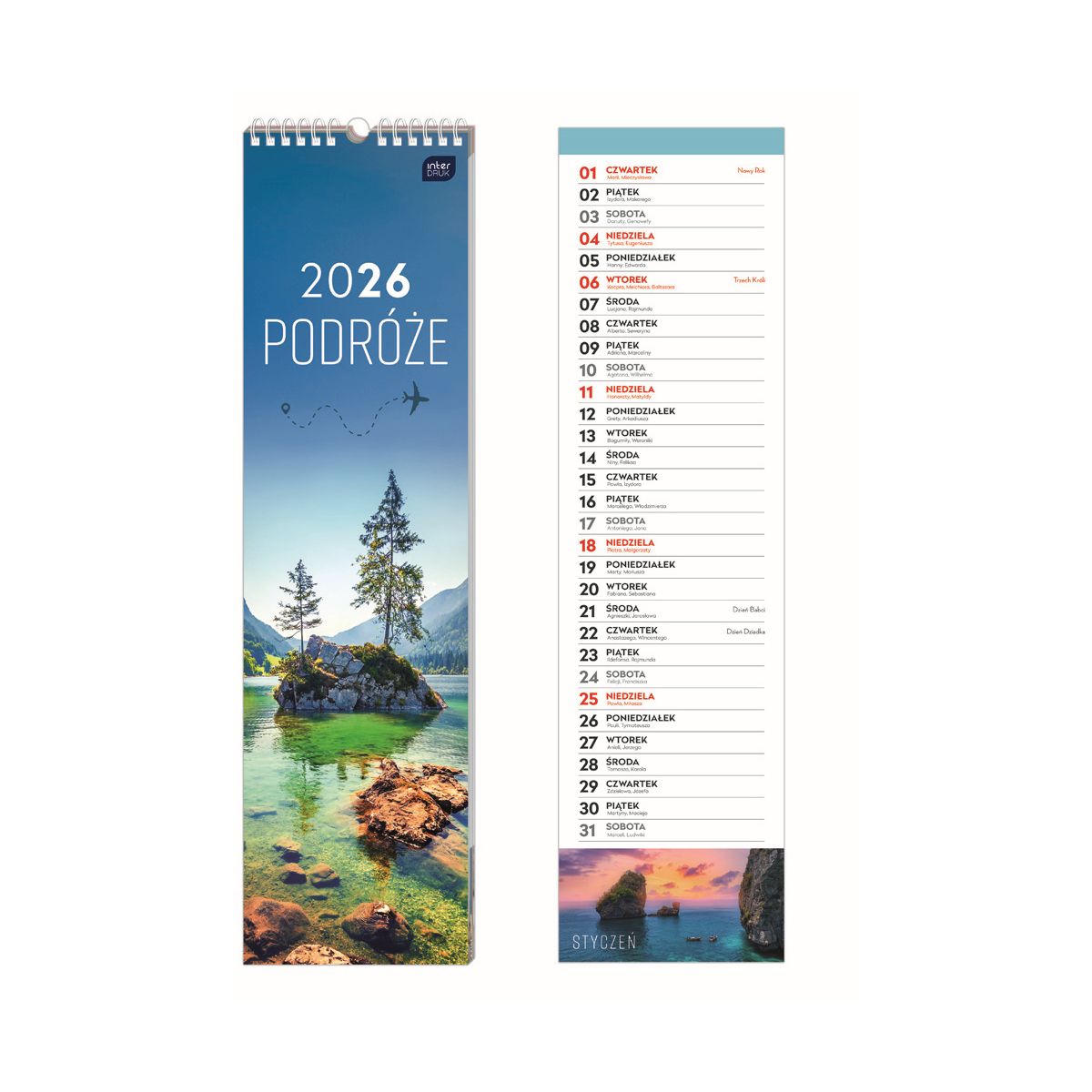 Kalendarz ścienny paskowy 135mm x 500mm Interdruk (PODRÓŻE)