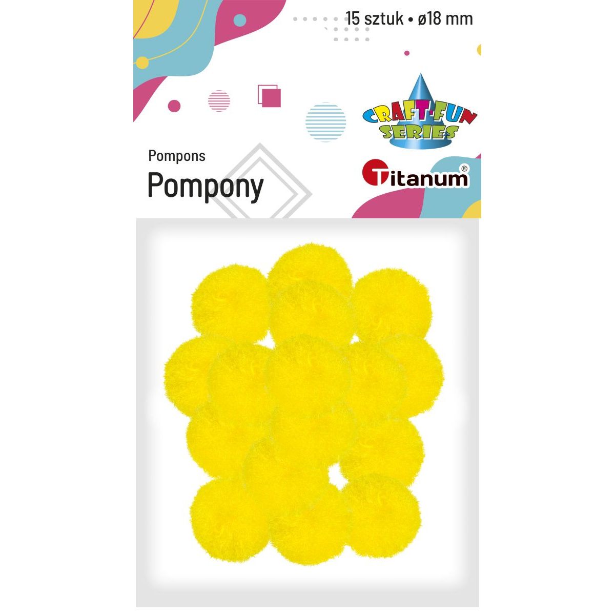 Pompony Craft-Fun Series żółte 15 szt Titanum