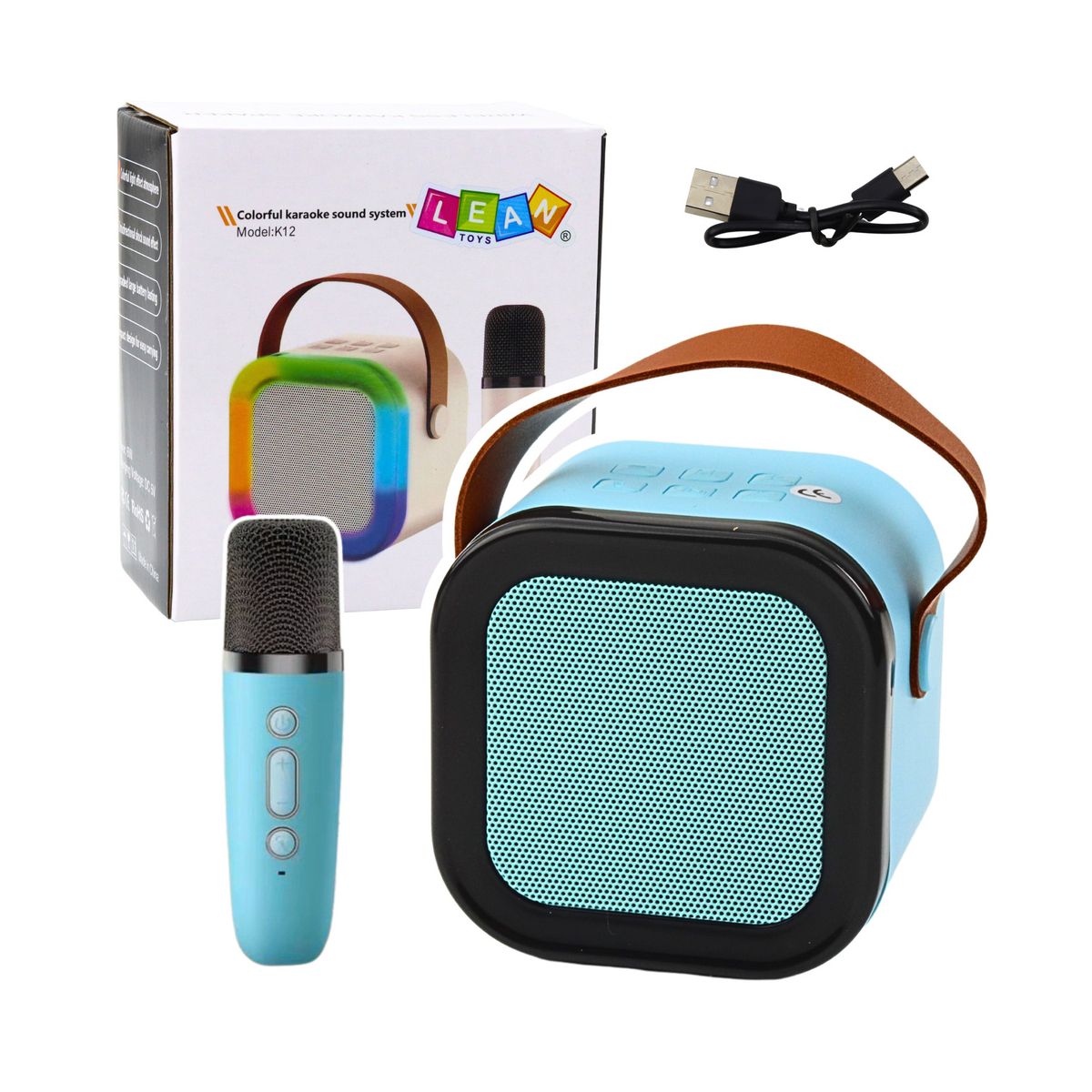 Mikrofon zabawkowy Zestaw Karaoke Głośnik Mikrofon Bezprzewodowy K12 RGB Bluetooth Niebieski Lean (24549)