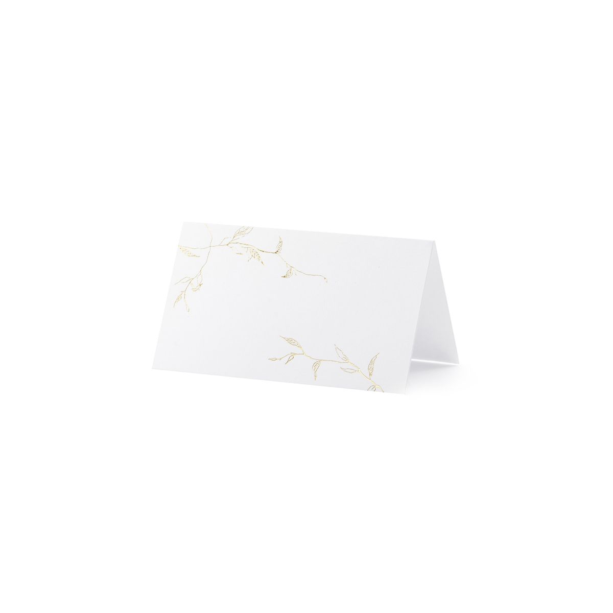 Wizytówka na stół wykonane z papieru w kolorze białym, ze złotym metalizowanym wzorem gałązek (1 op. / 10 szt.) Partydeco (WS9-019ME)