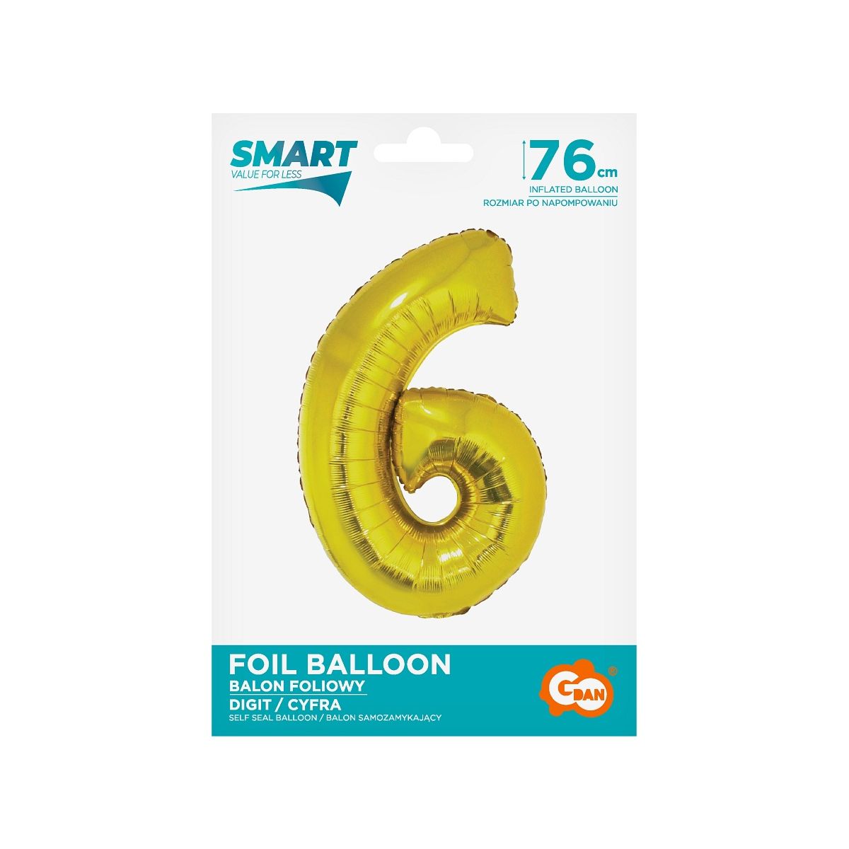 Balon foliowy Godan Smart cyfra 6 złota 76cm (CH-SZL6)