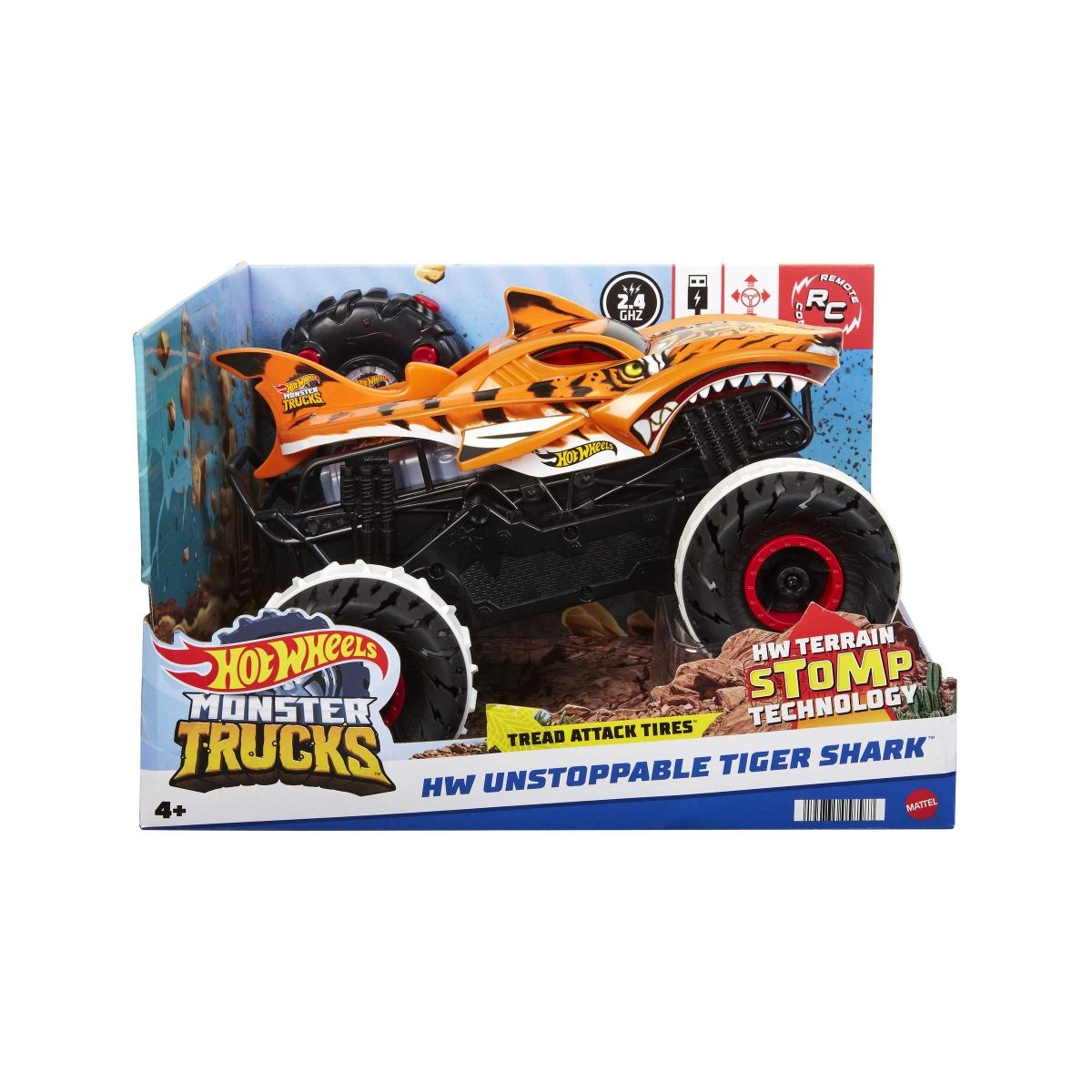 Samochód Hot Wheels Terenowy pojazd zdalnie sterowany Niepowstrzymany Tiger Shark 1:15 (HGV87)