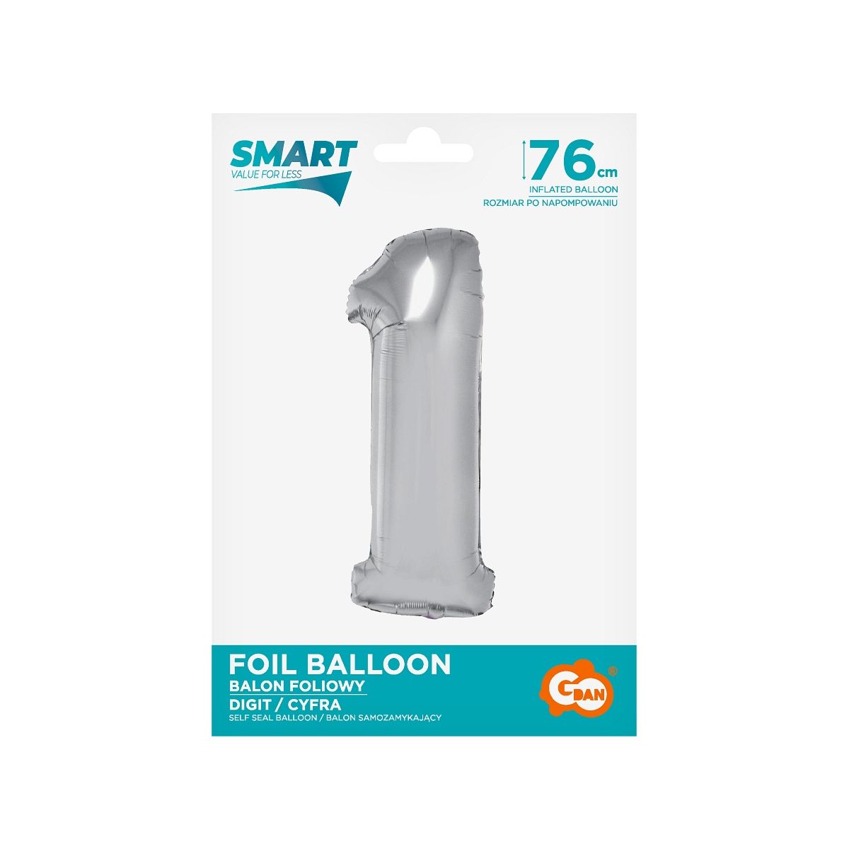 Balon foliowy Godan Smart cyfra 1 srebrna 76cm (CH-SSR1)