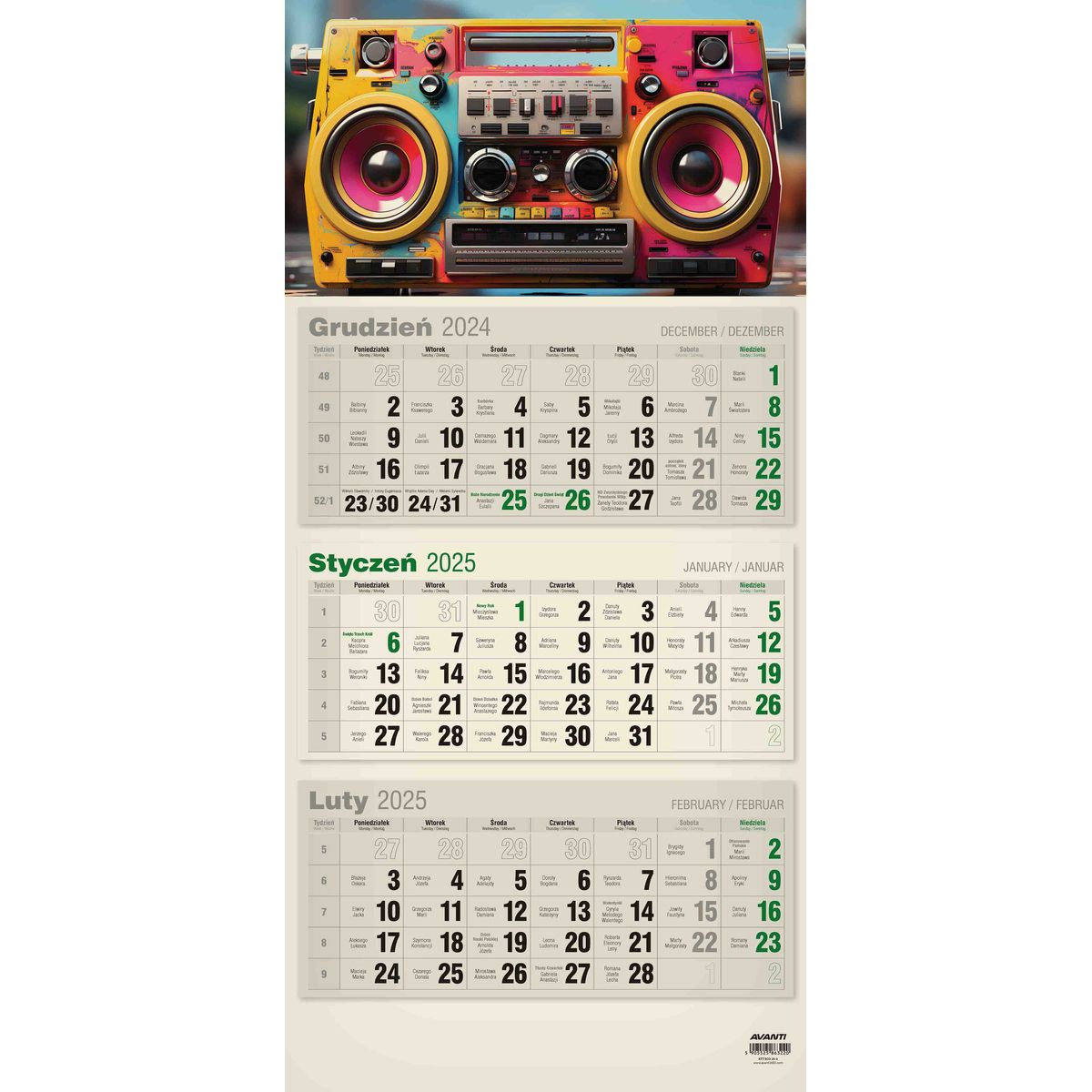 Kalendarz ścienny mix PŁASKI 310mm x 680mm Avanti (KTT-2)