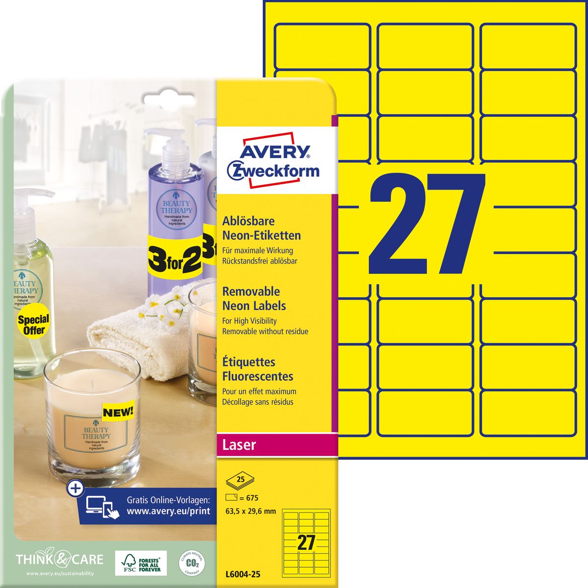 Etykieta samoprzylepna Avery Zweckform A4 żółty [mm:] 63,5x29,6 (6004)
