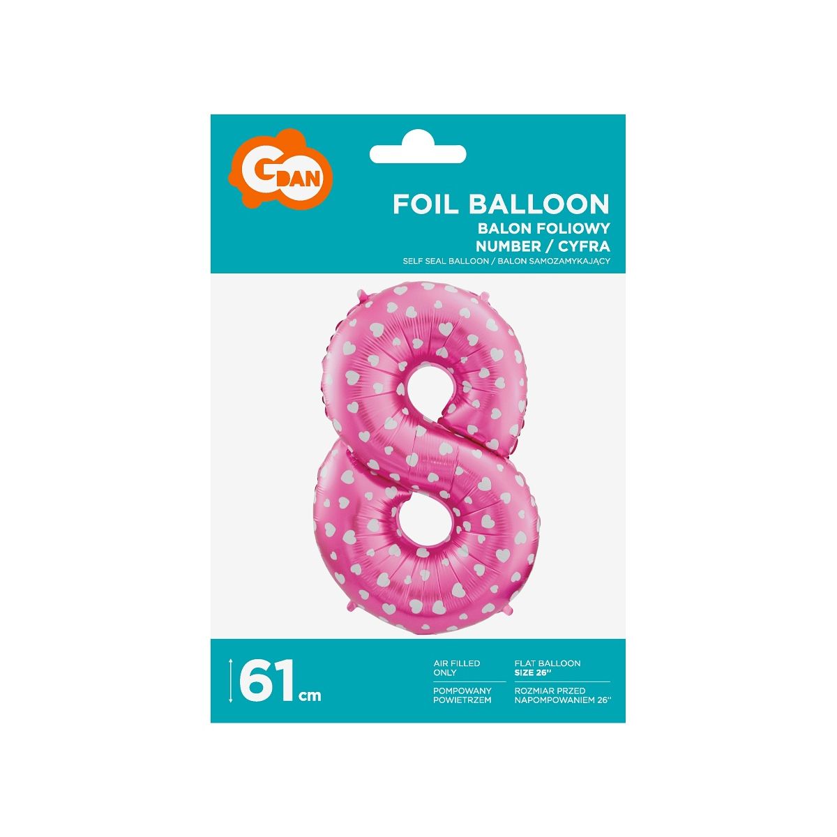 Balon foliowy Godan różowy cyfra 8 26 cali 26cal (hs-c26r8)