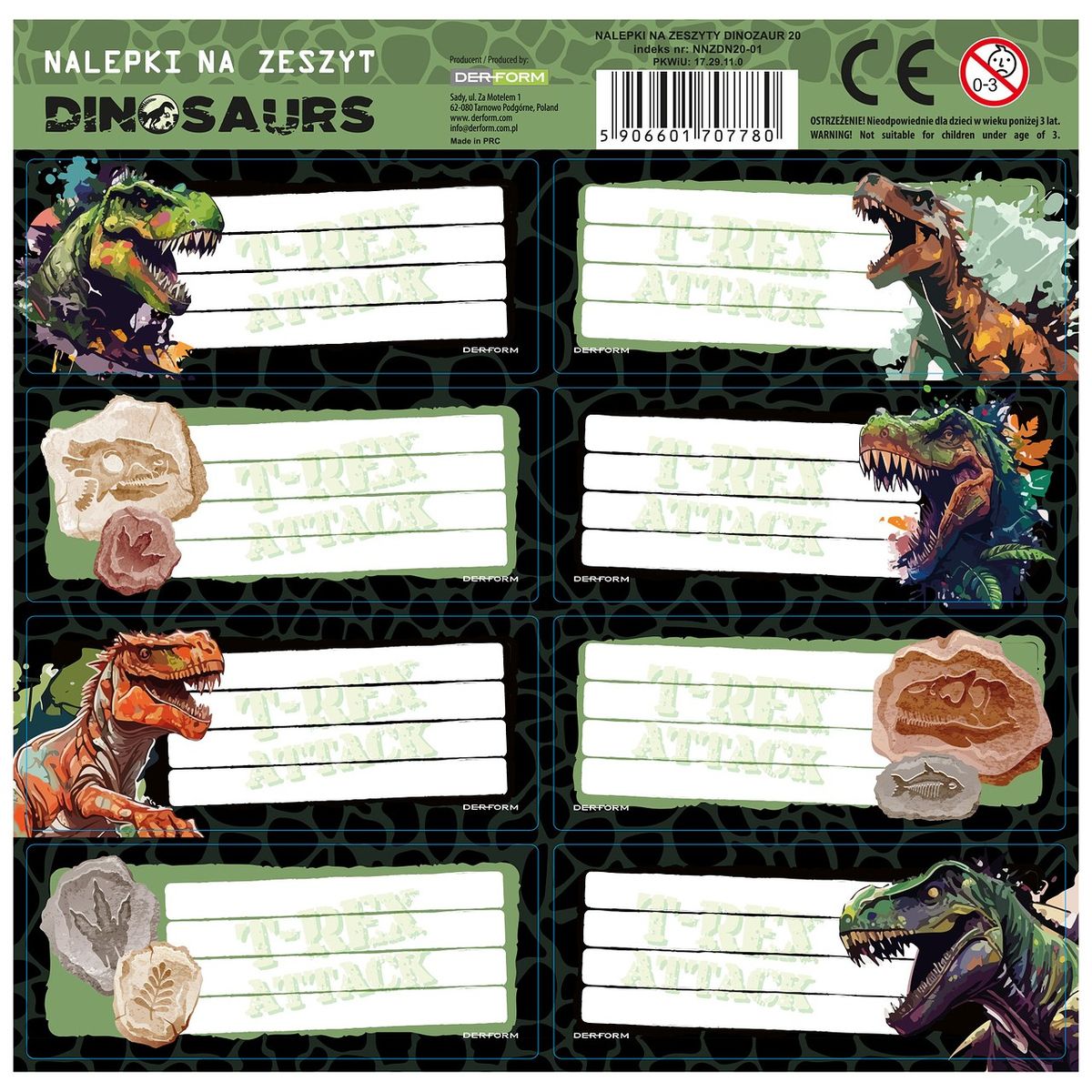 Naklejka na zeszyt Derform Dinozaur (NNZDN20)