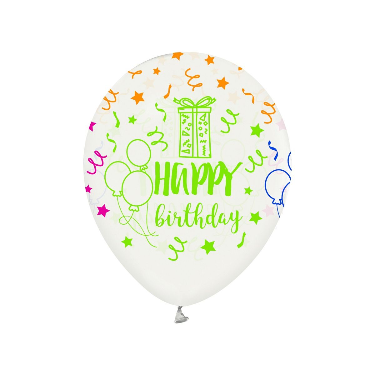 Balon gumowy Godan Happy Birthday 12/5 szt biały 30mm 12cal (132GZ-HBD5)