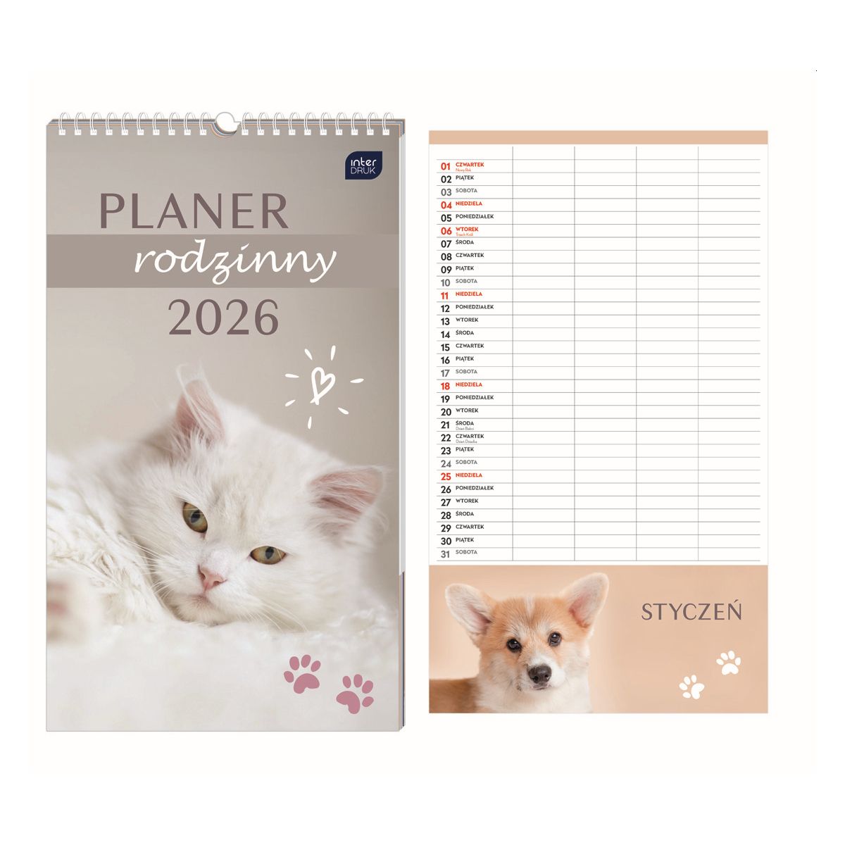 Kalendarz ścienny PLANER RODZINNY 250mm x 430mm Interdruk (Zwierzaki)