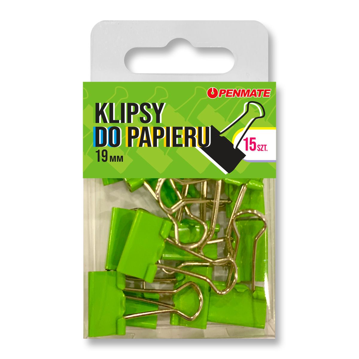Klipsy do spinania dokumentów (300259) k:101-47 Penmate żółtozielone TT8324 metalowo-plastikowy 19mm (19mm)