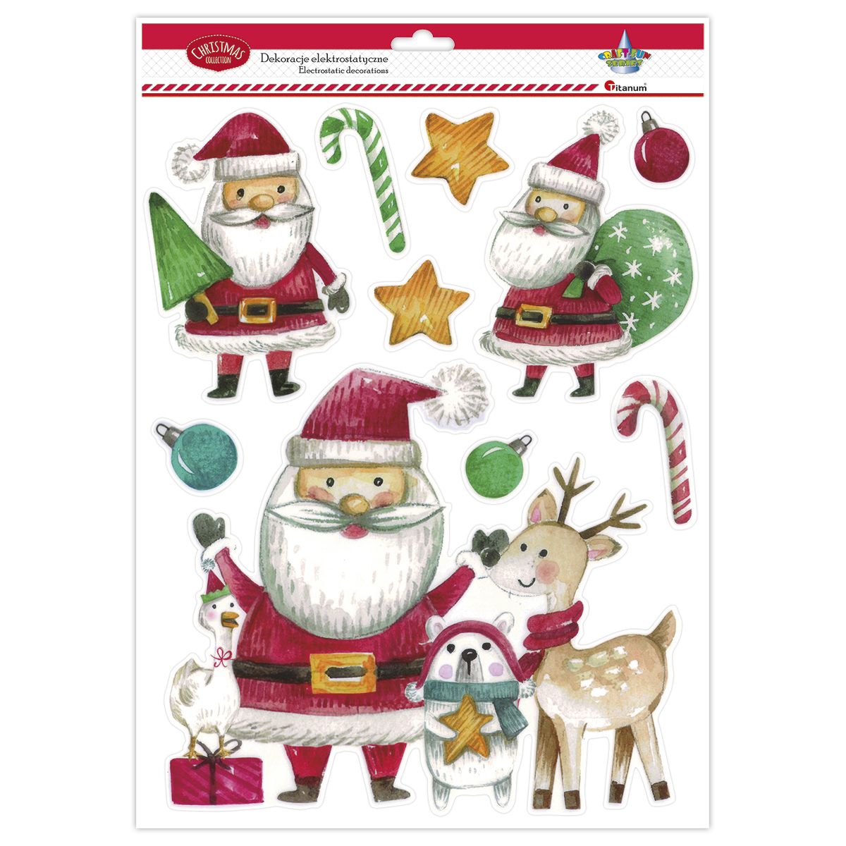 Ozdoba świąteczna Craft-Fun Series dekoracje elektrostatyczne XMAX Mikołaje Titanum (DIY-XM(592))