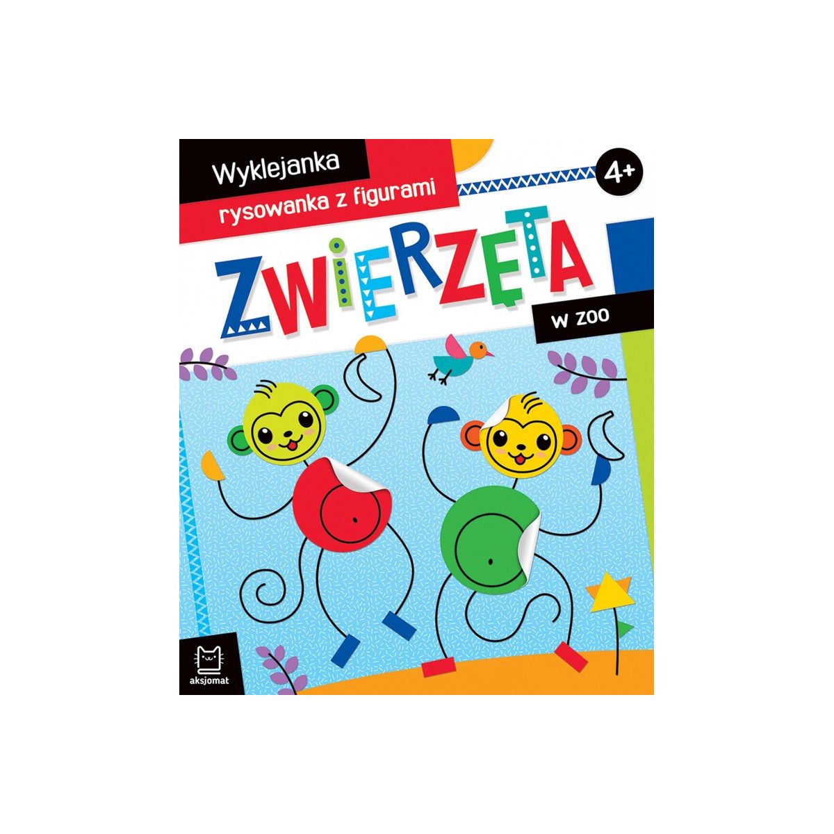 Książeczka edukacyjna Aksjomat Zwierzęta w zoo. Wyklejanka, rysowanka z figurami 4+