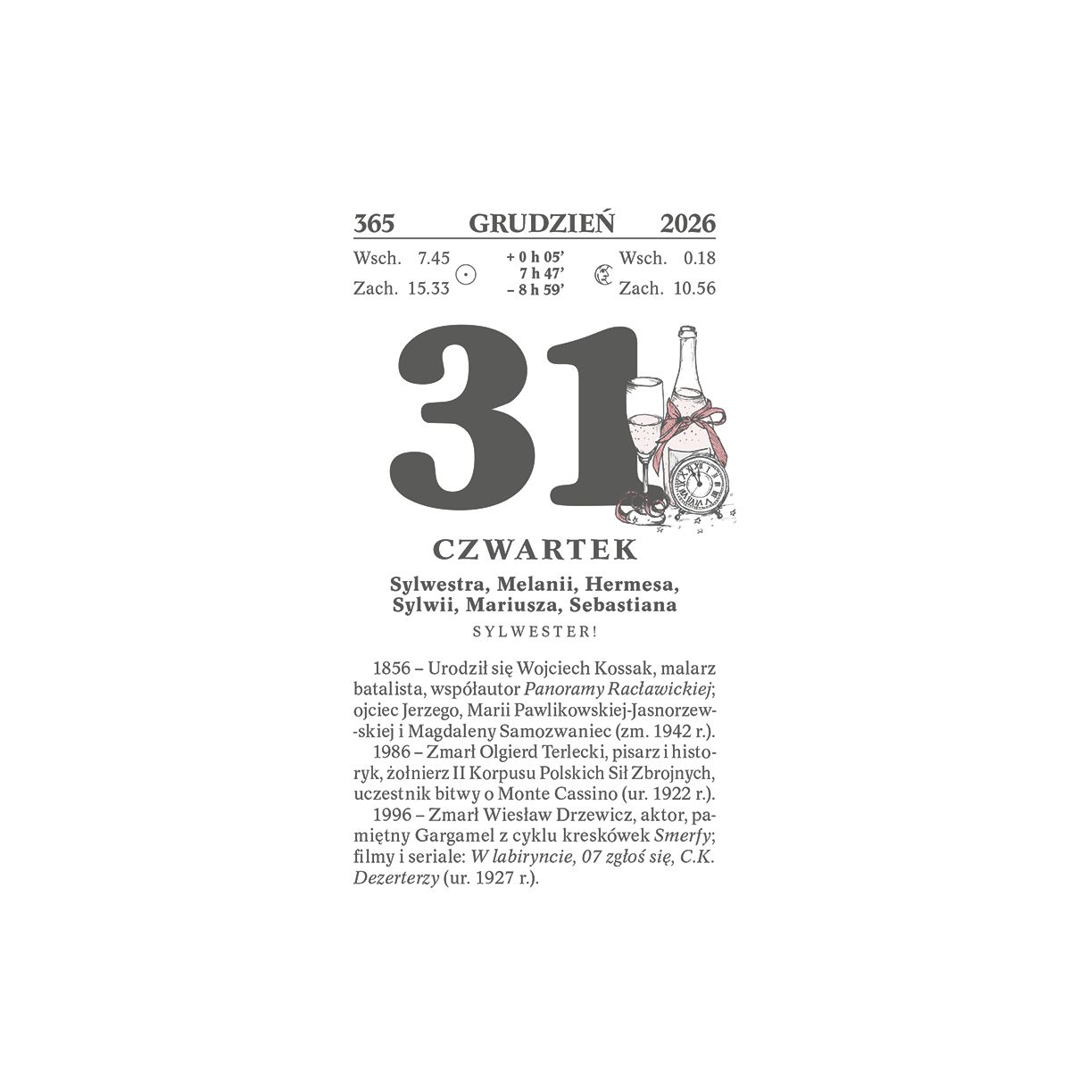 Kalendarz ścienny (401000) k:2915-377 zdzierak 76mm x 135mm Wydawnictwo Telegraph