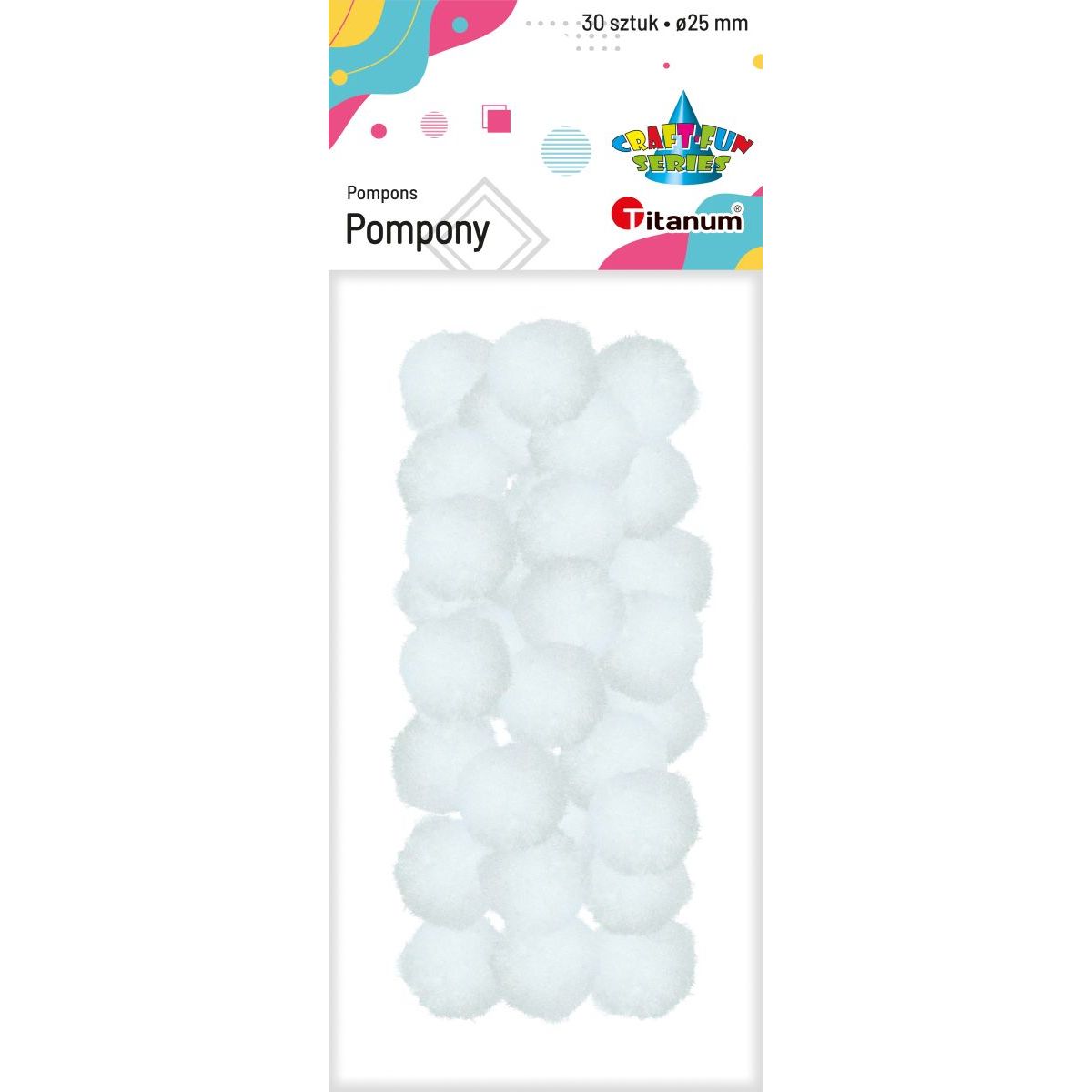 Pompony Craft-Fun Series białe 30 szt Titanum