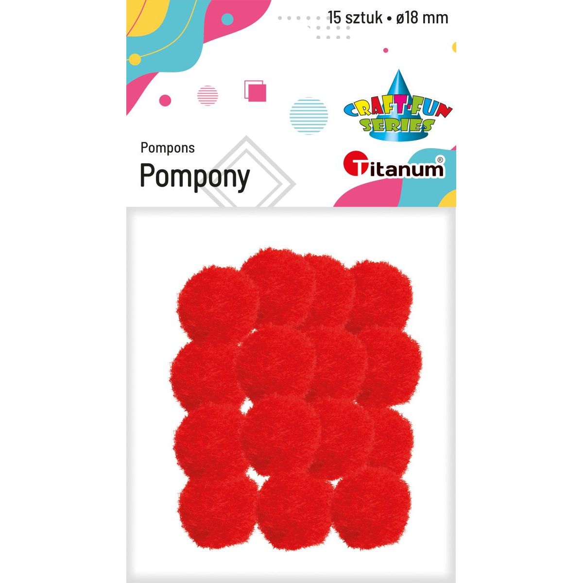 Pompony Craft-Fun Series czerwone 15 szt Titanum