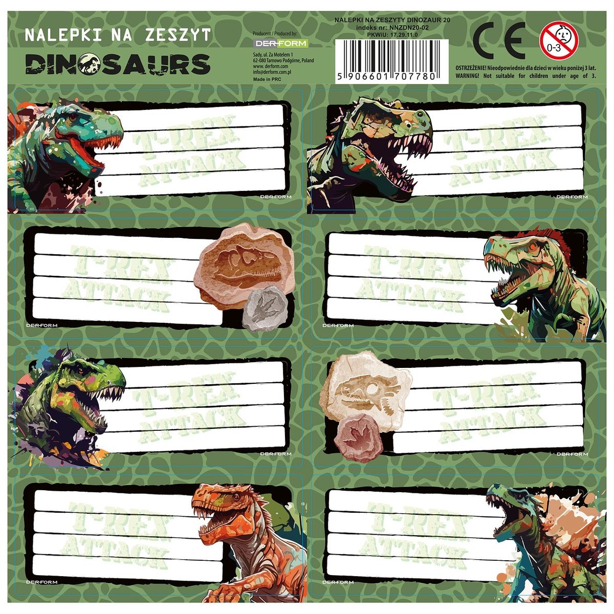 Naklejka na zeszyt Derform Dinozaur (NNZDN20)
