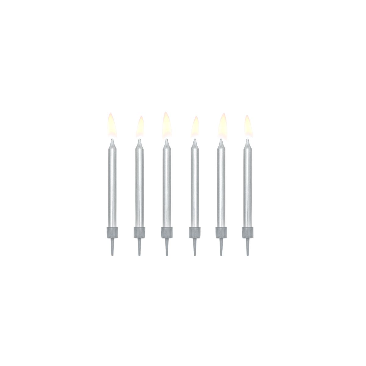Świeczka urodzinowa gładkie w kolorze srebrnym metalizowanym 6cm/6szt. Partydeco (SCP-10-018ME)