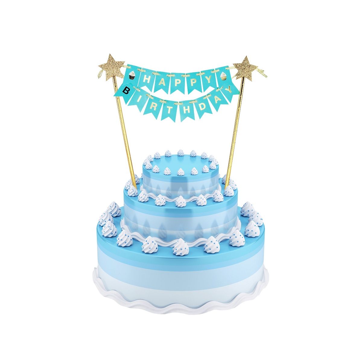 Dekoracja na tort Happy Birthday jasnoniebieska Godan (QT-DHBN)