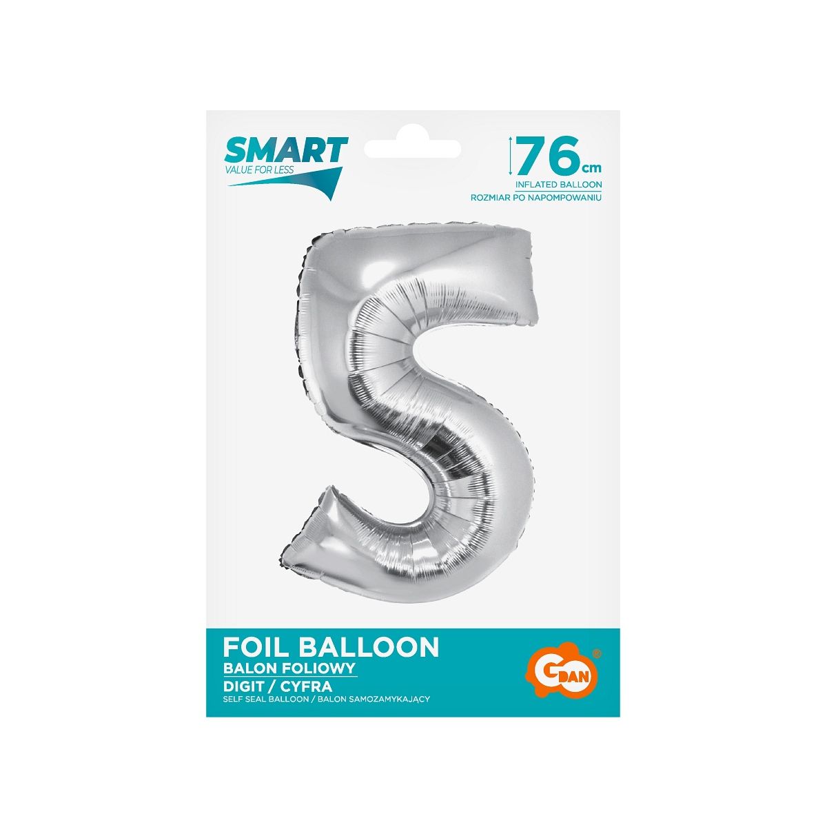 Balon foliowy Godan Smart cyfra 5 srebrna 76cm (CH-SSR5)