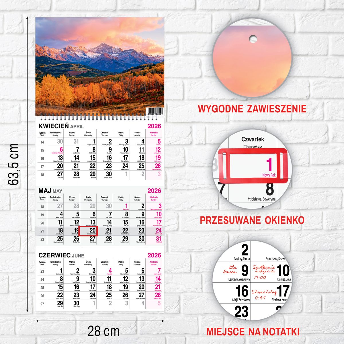 Kalendarz ścienny (401000) k:2915-377 GÓRY 310mm x 790mm Press