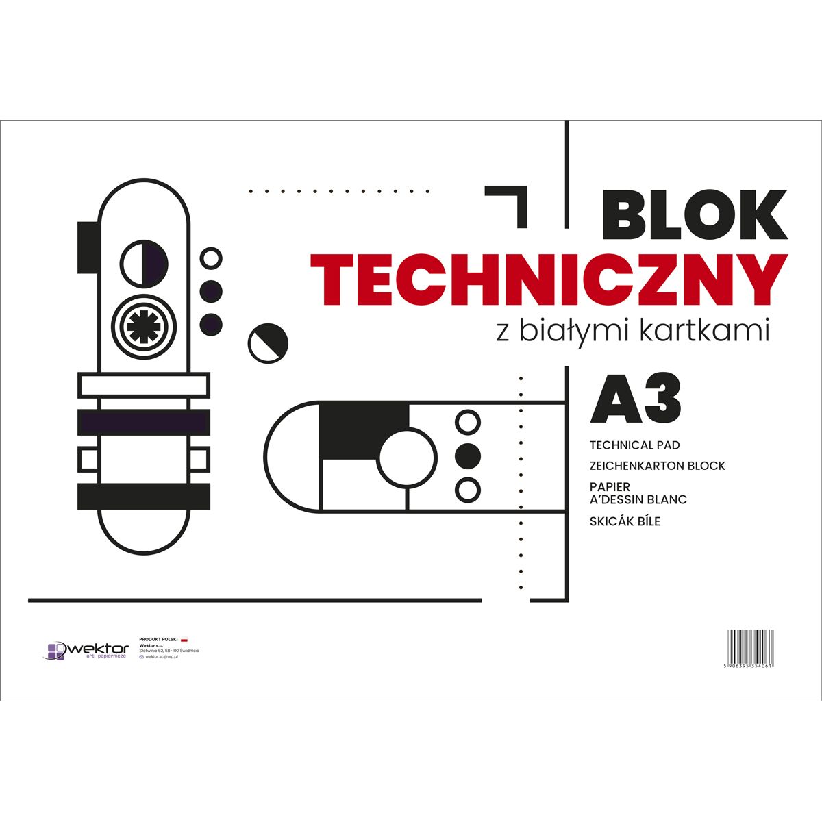 Blok techniczny Wektor A3 biały 160g 10k