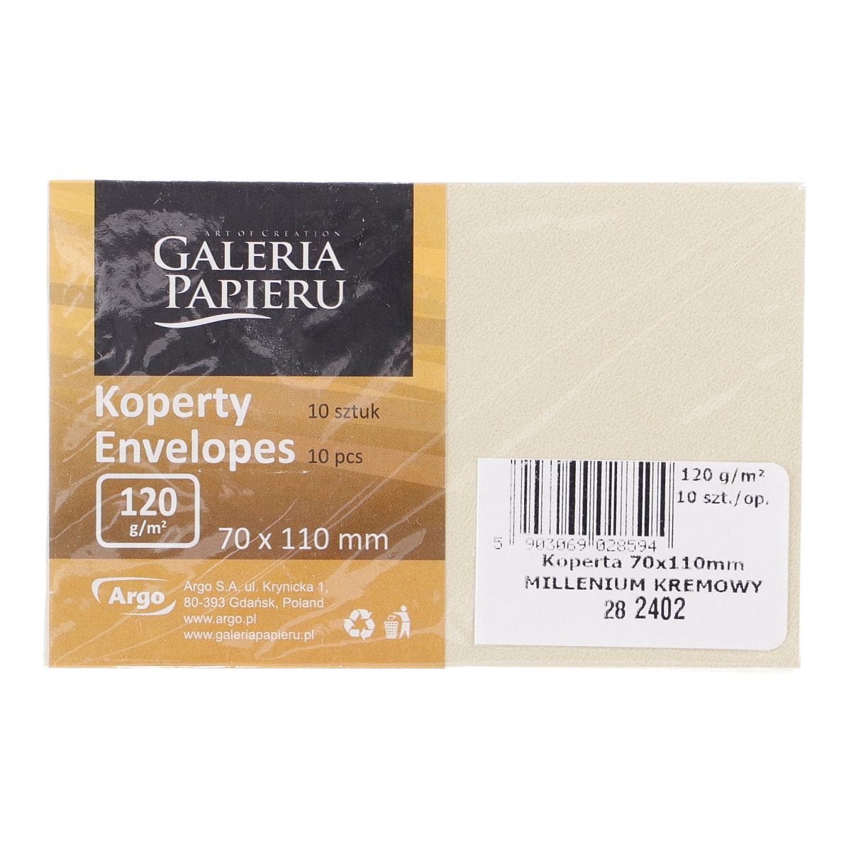 Koperta Galeria Papieru millenium krem k C6 kremowa (282402) 10 sztuk