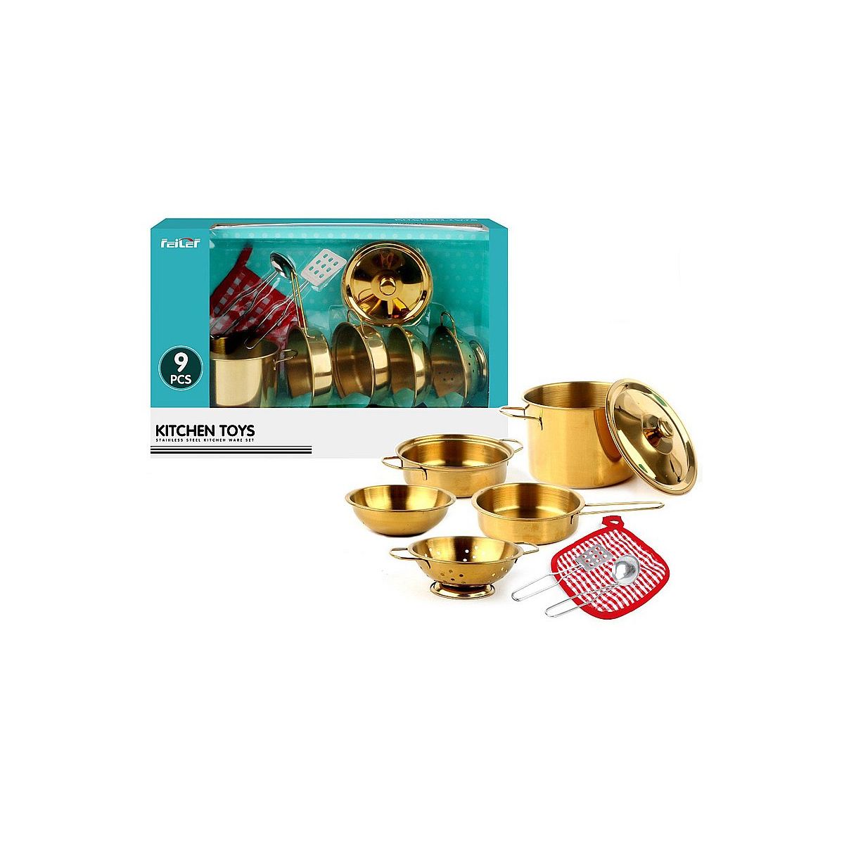 Naczynia zestaw metalowych garnków, złote Adar (62227)