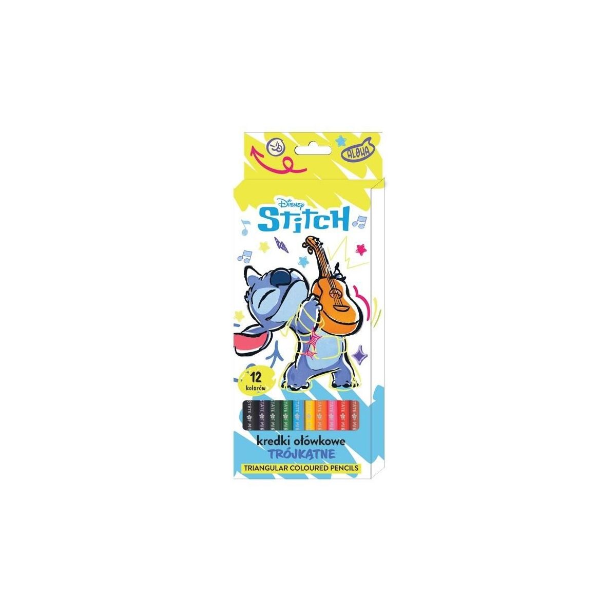 Kredki ołówkowe Beniamin Stitch trójkątne jumbo 12 kol.