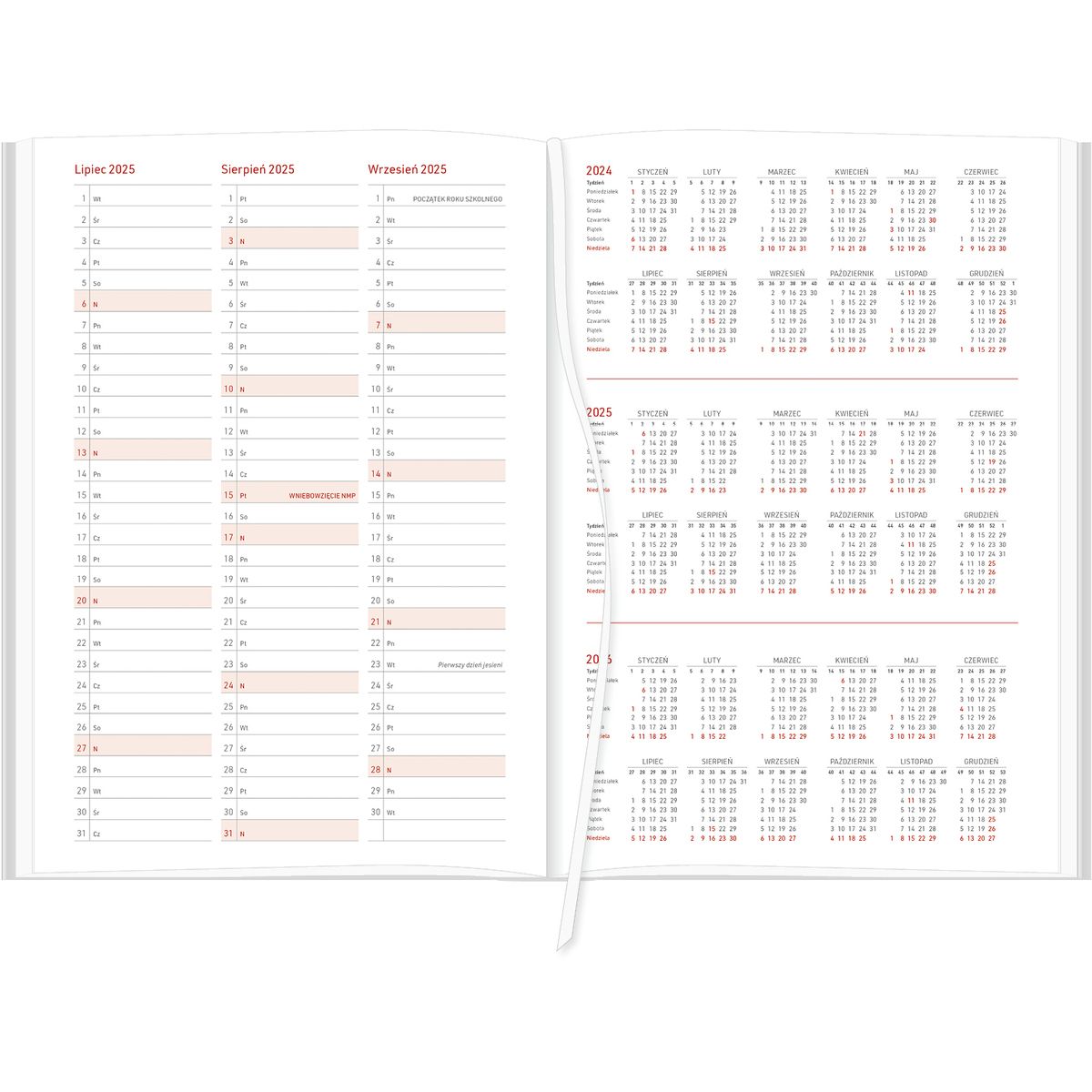 Kalendarz nauczyciela książkowy (terminarz) KRAFT Z GUMKĄ czerwony Wydawnictwo Wokół Nas 2024/2025 B5 tygodniowy B5 (B5TN067B-)