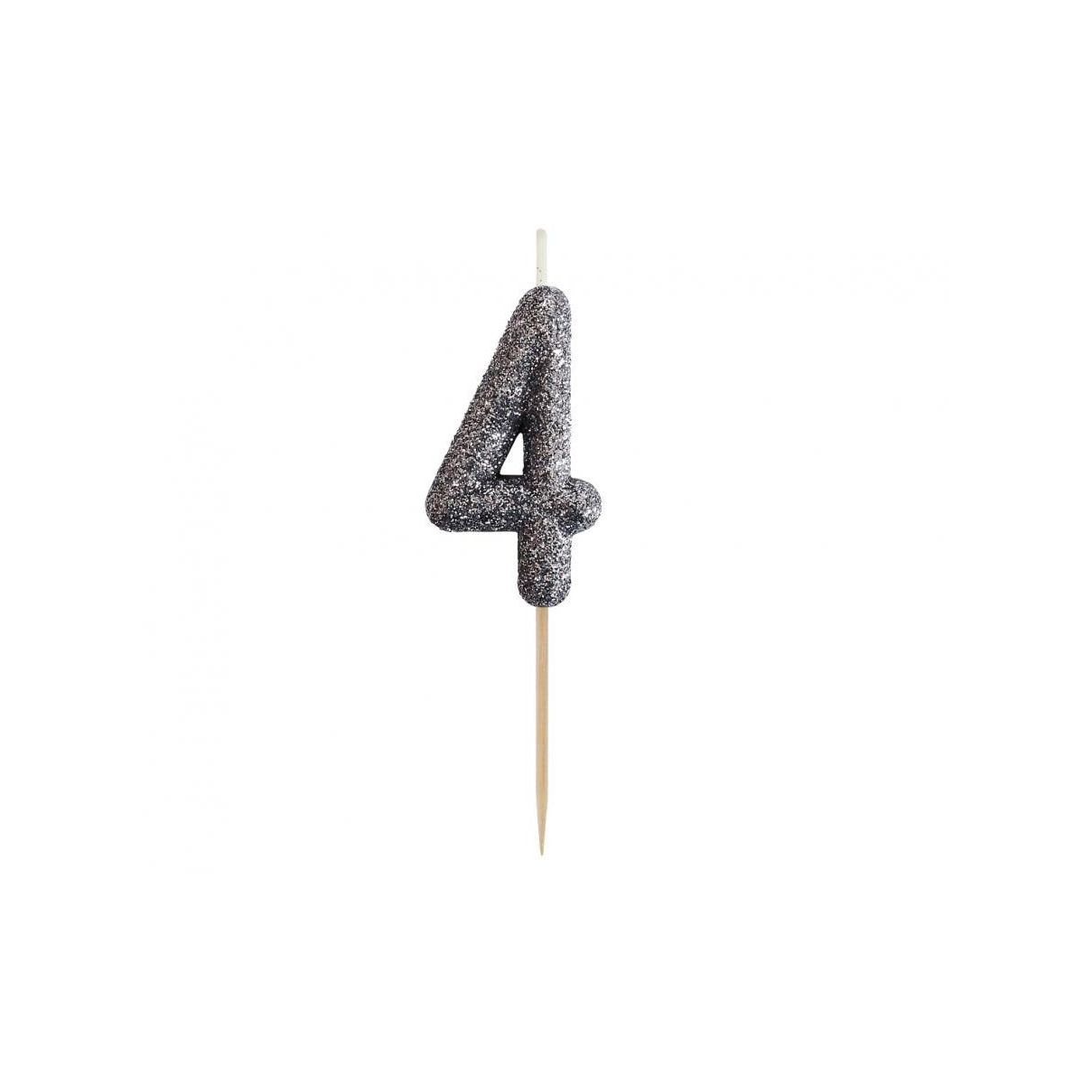 Świeczka urodzinowa piker cyferka 4, brokatowa czarna, 11x3.5 cm Godan (BH-SPC4)
