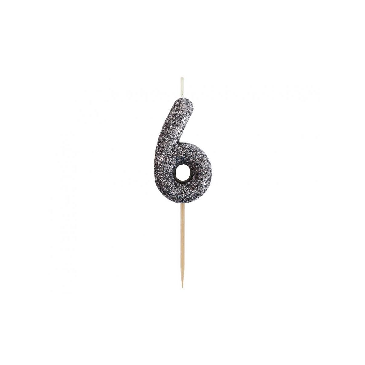 Świeczka urodzinowa piker cyferka 6, brokatowa czarna, 11x3.5 cm Godan (BH-SPC6)