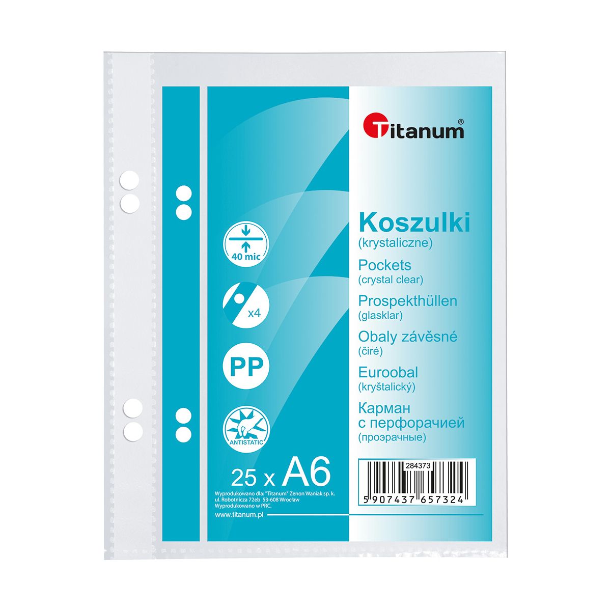 Koszulki na dokumenty Titanum A6 krystaliczne 25 szt. typ U 40um