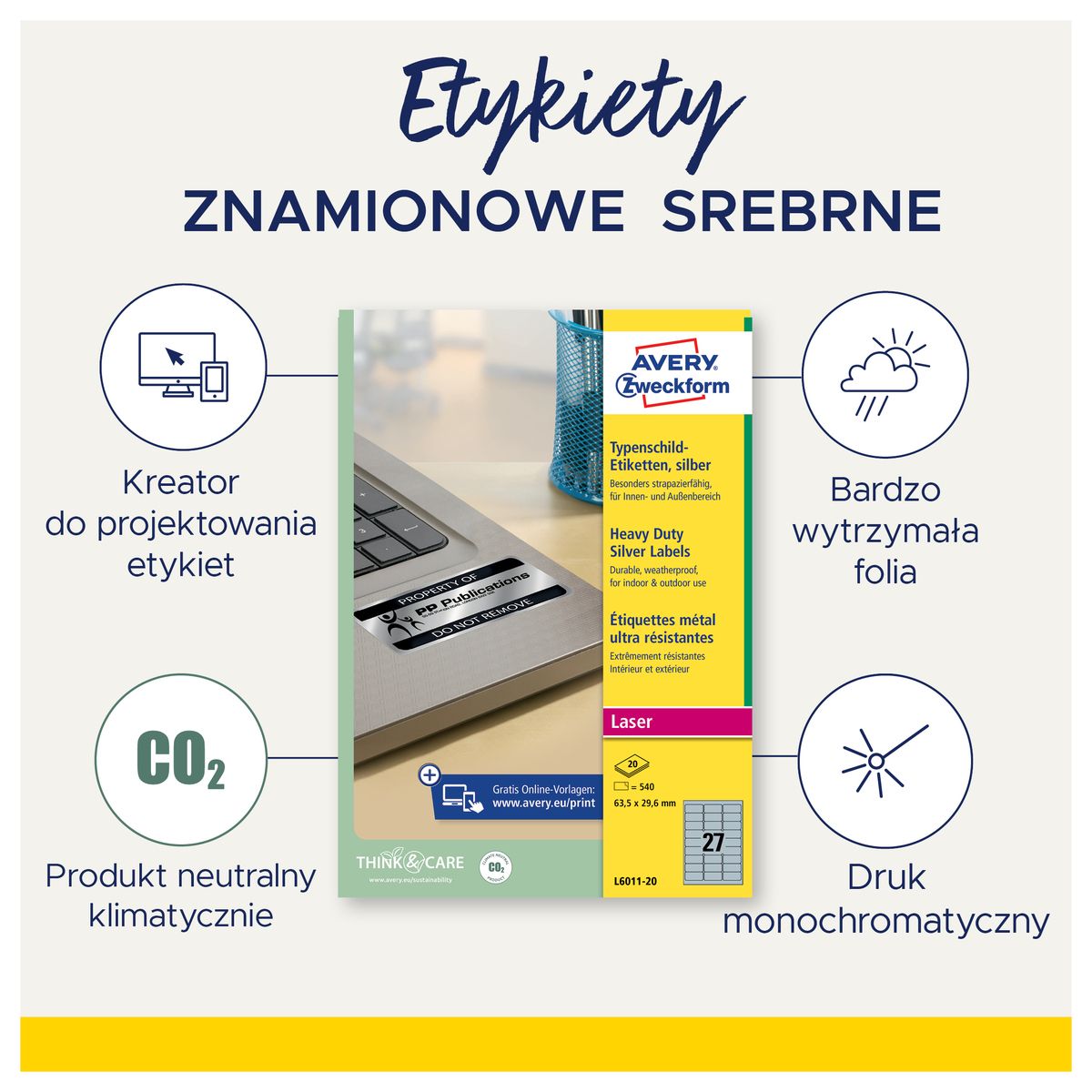 Etykieta do oznaczania Avery Zweckform Srebrny [mm:] 63,5x29,6 (N§6011)