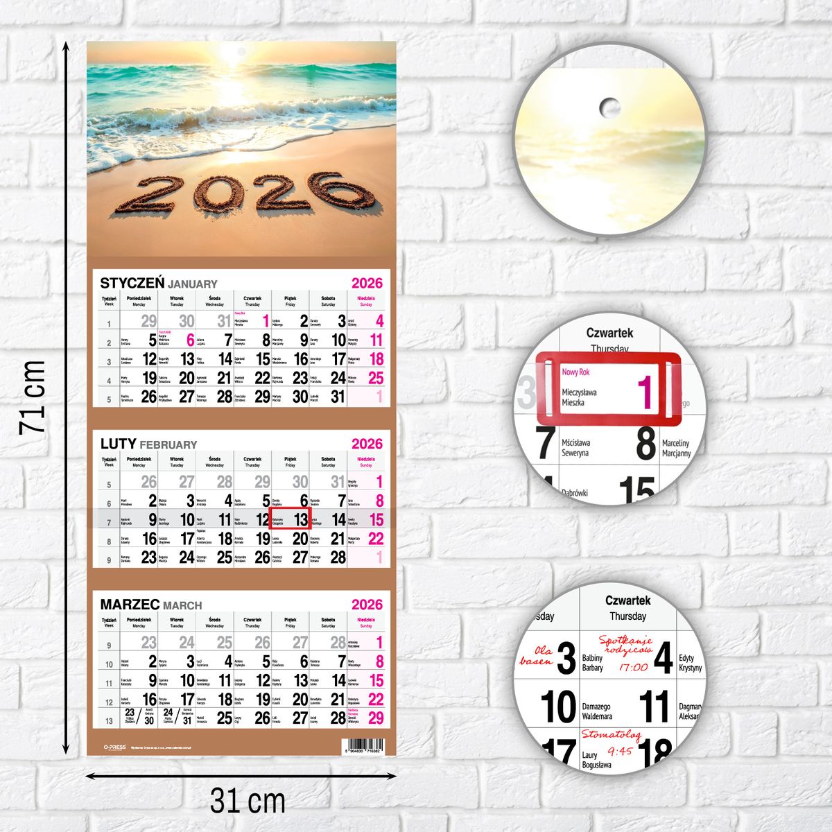 Kalendarz ścienny (401000) k:2915-377 PLAŻA 310mm x 790mm Press