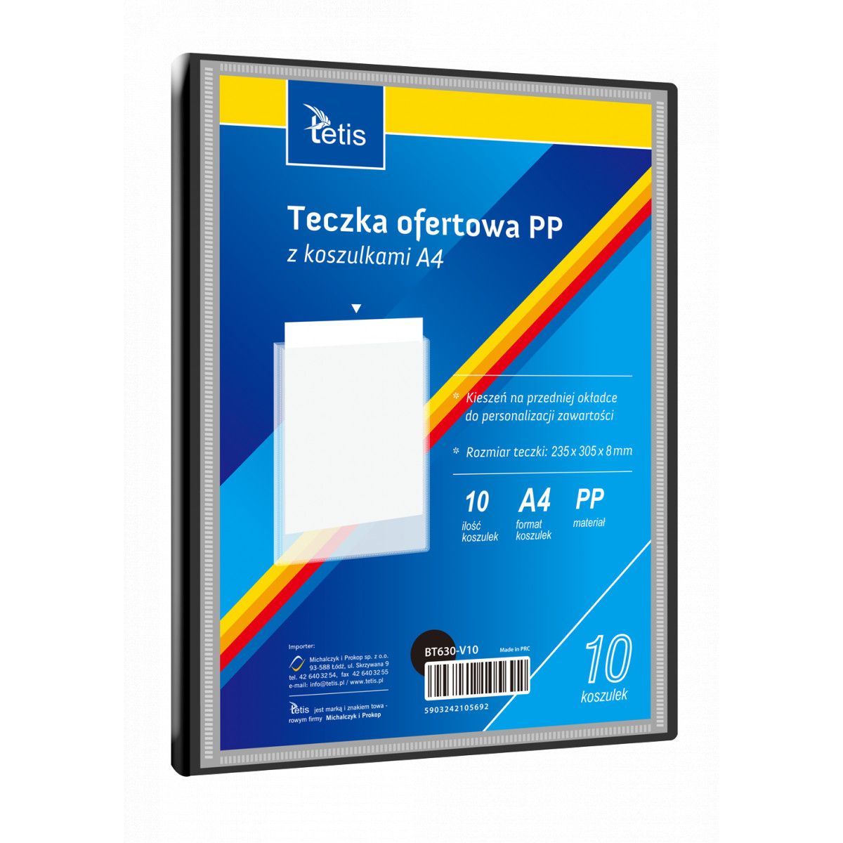 Teczka kartonowa na suwak 10 koszulek A4 czarny Tetis (BT630-V/24/)