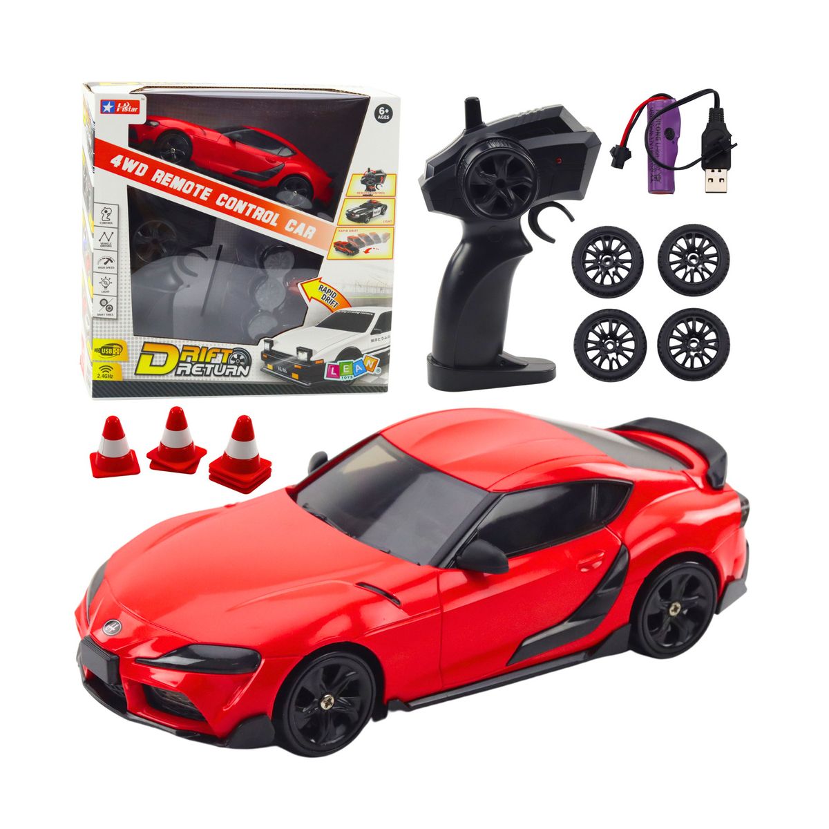 Samochód Lean Sportowe Do Driftu Wymienne Koła Zdalnie Sterowany RC 4WD Czerwone (22685)