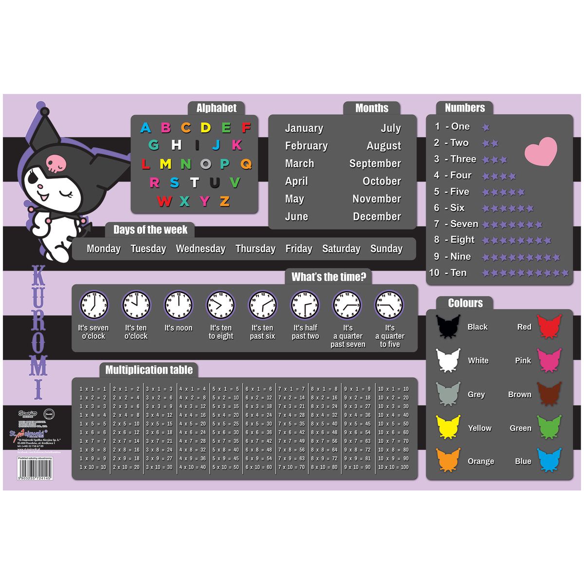 Podkład na biurko Kuromi mix płyta piśniowa pokryta okleiną PVC [mm:] 51x380 Bambino