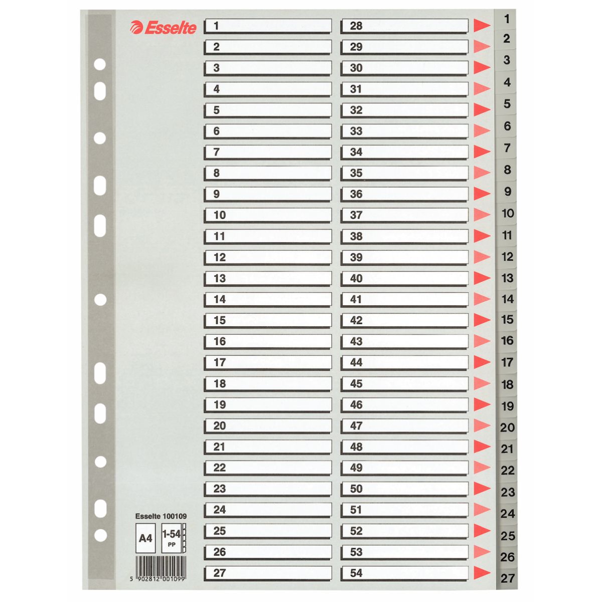 Przekładka numeryczna Esselte A4 szara 54k 1-54 (100109)