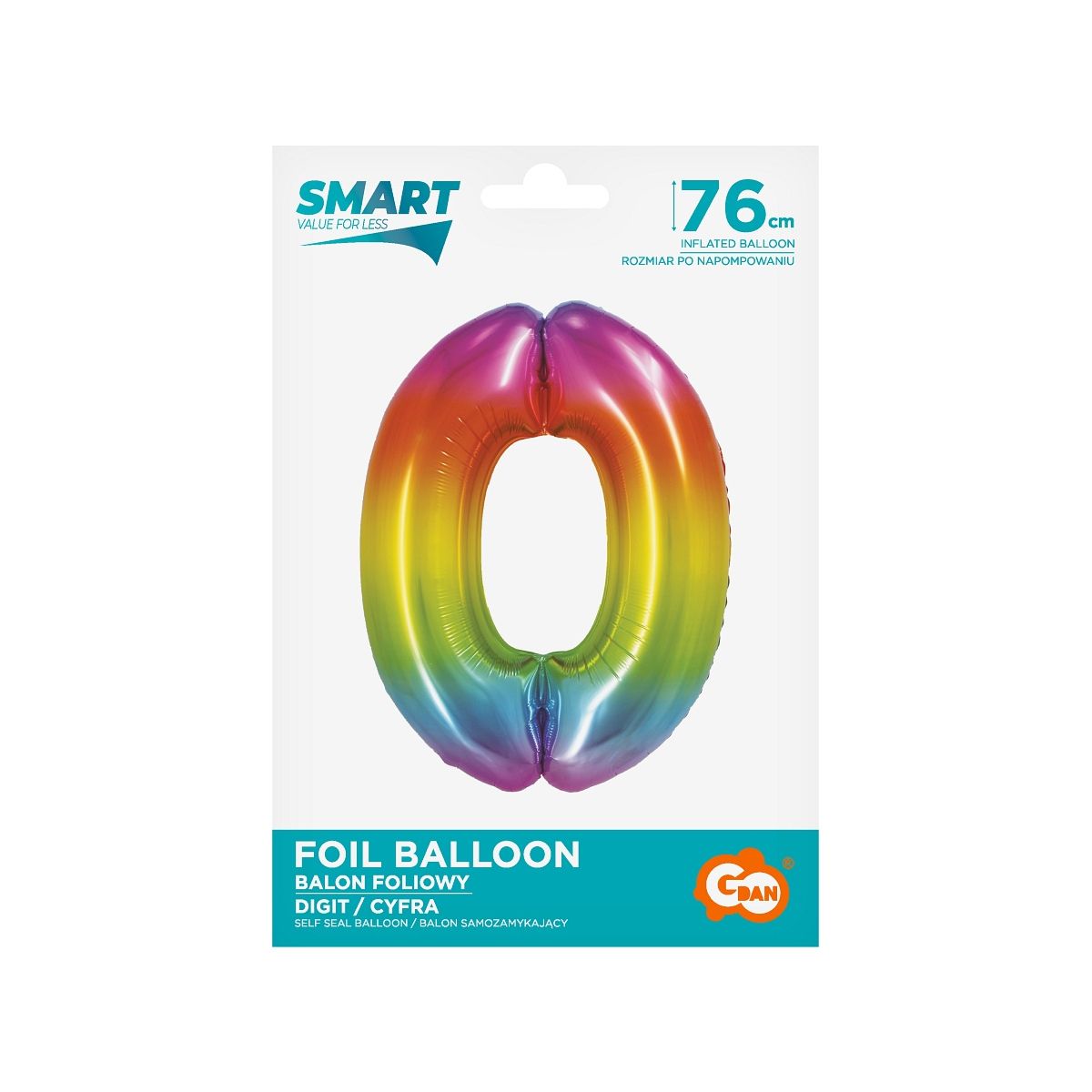 Balon foliowy Godan Smart cyfra 0 tęcza 76cm (CH-STC0)